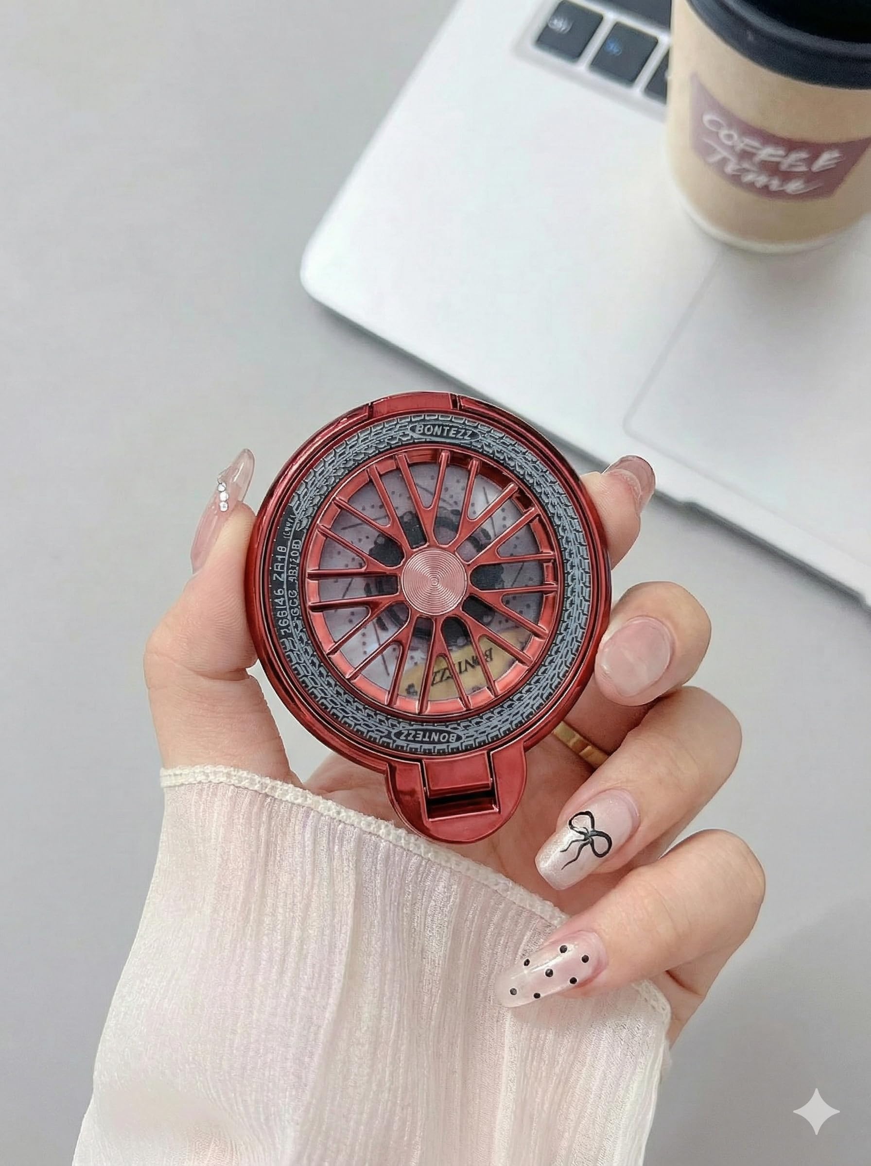 rotating mobile phone ring holder & stand with 360° spinner | stress relief finger grip | universal adhesive phone holder for all smartphones (red)