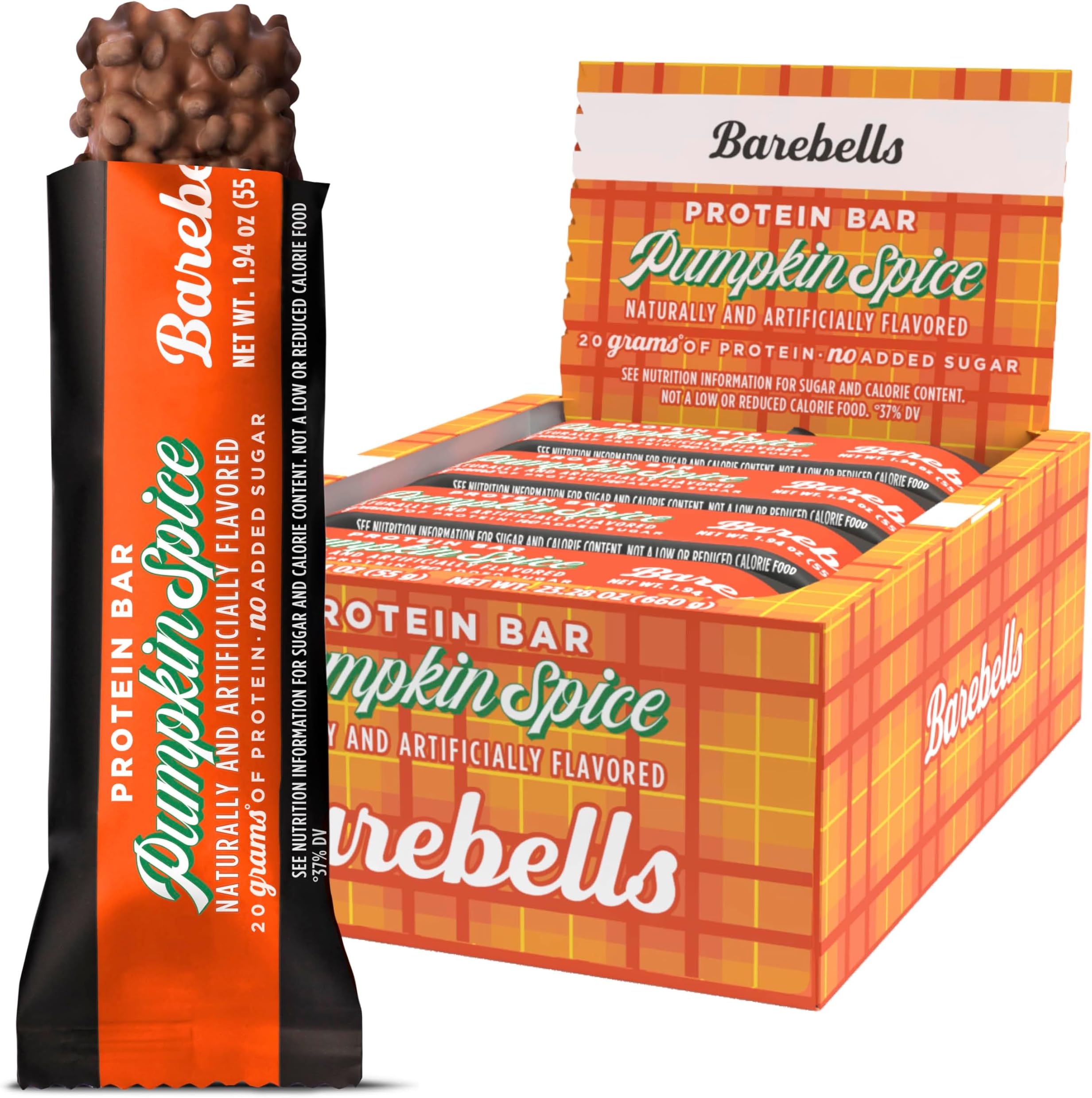 Barebells Protein Bars Pumpkin Spice – 12 Count, 20g High Protein Treats – Seasonal Pumpkin Spice Nutrition Bar with Low Sugar – On-The-Go Breakfast or Post-Workout Snack