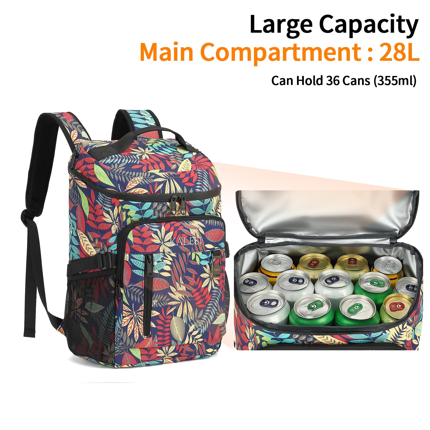 Kalesi Kühlrucksack 36 Dosen Leichter Isolierter Rucksack Kühler Auslaufsicher Reise Camping Mittagessen Rucksack Outdoor Besteck Rucksack für Damen und Herren