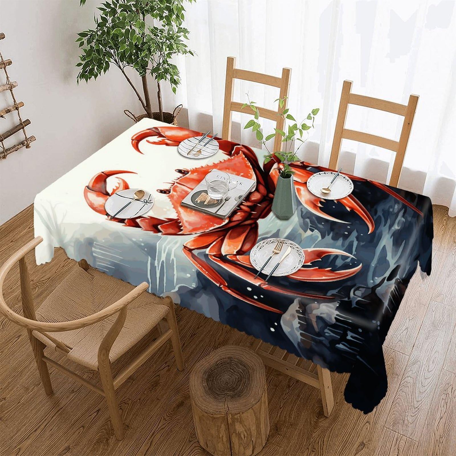 FekiLoot Red Crab Sea Tablecloths for Rectangle Tables Wipeable Spillproof Polyester Table Cloth Wrinkle Free Farmhouse Dining Tables Cover Elegant Vintage Decor Tablecover