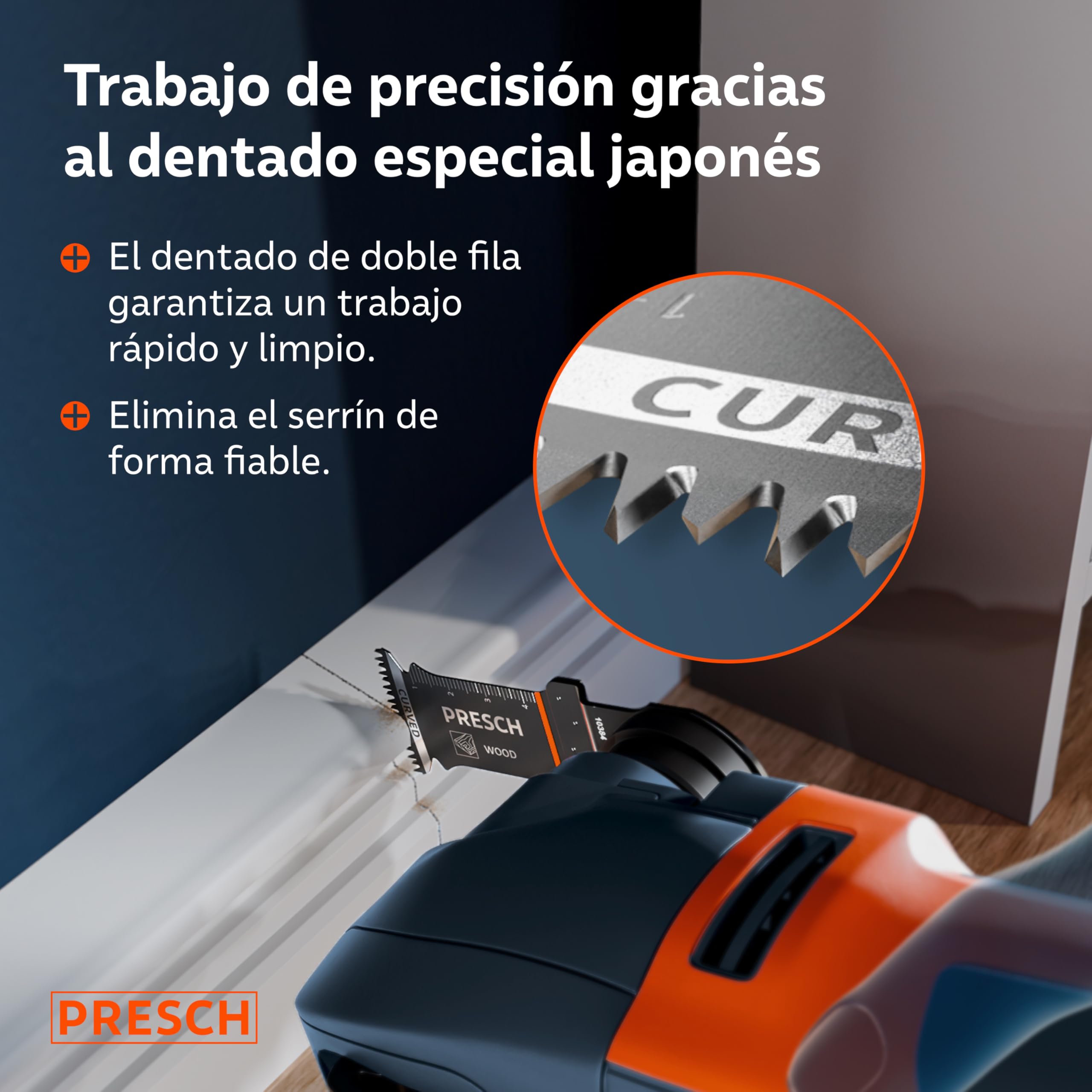 Presch Cuchilla Multiherramienta Madera 50×32 mm - Accesorio Starlock para sustitución sin herramientas - Corte limpio con dentado japonés y diseño Curved-Tec - Accesorio multiherramienta