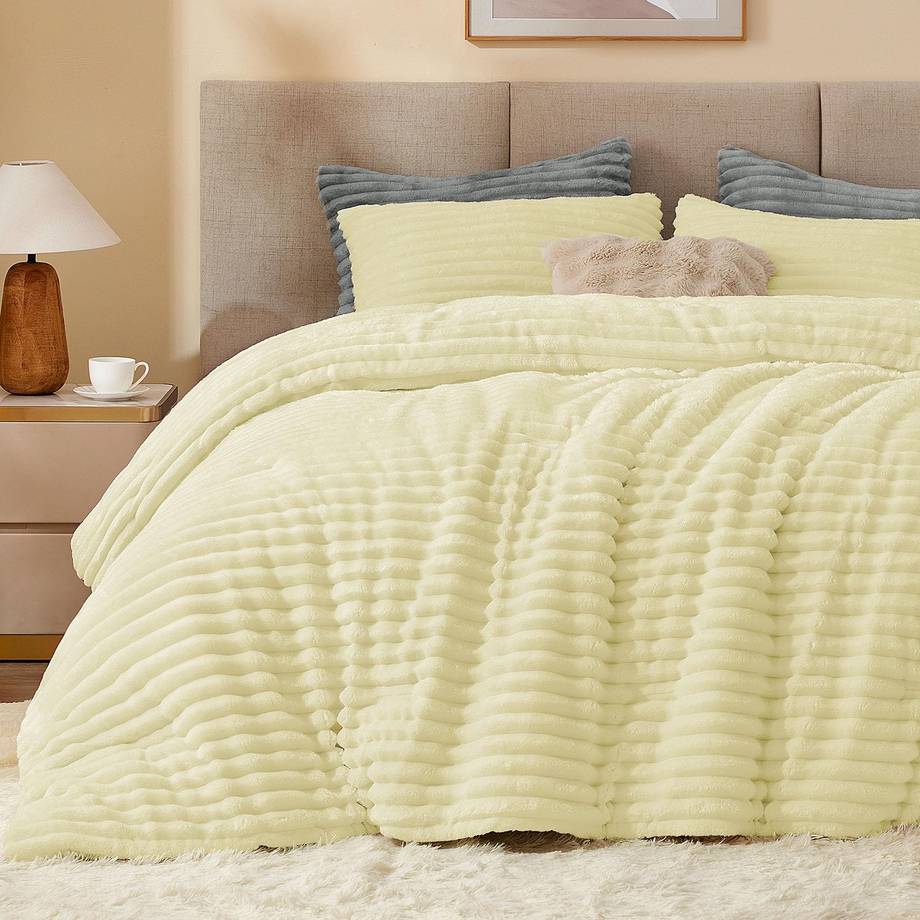 BEDELITE Fleece Twin Comforter Set -Super Soft &amp; Warm Fluffy Transparent Yellow Bedding, Luxury Fuzzy Heavy Bed Set for All Season with 1 Pillow case