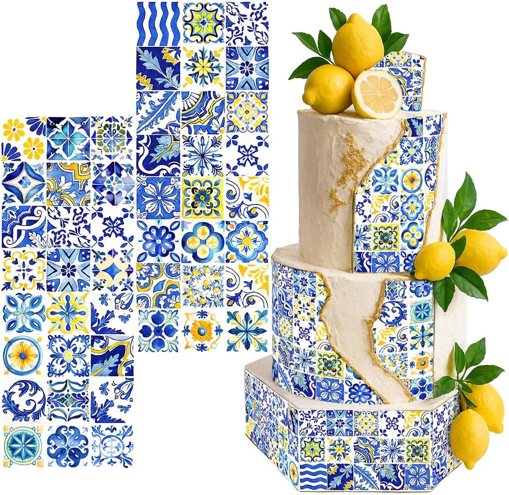 Edible Cake Wrap Mediterranean Tile Cupcake Topper Border Decoration 2 Strips