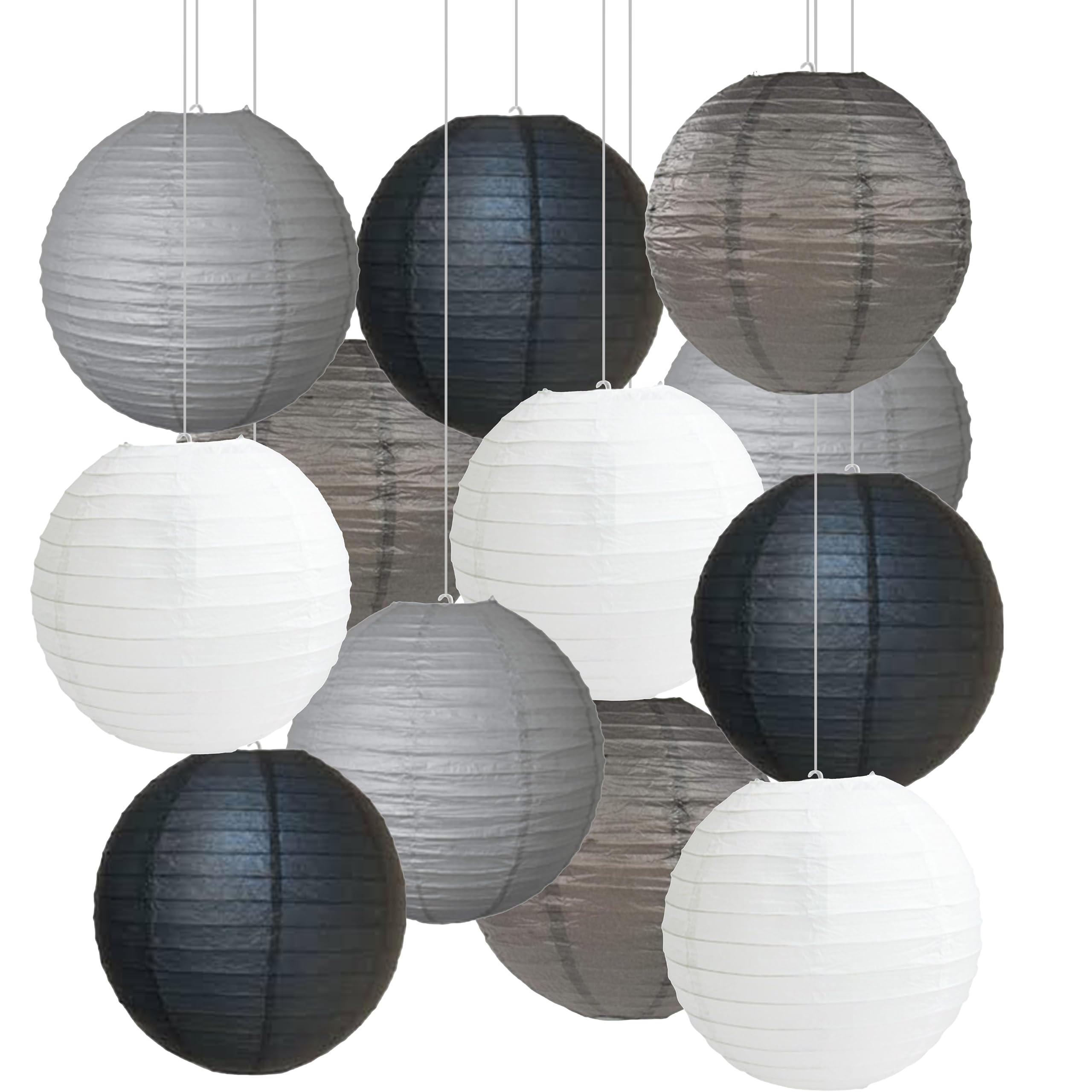 Paper Lanterns Mix Color Packs of 12 Round Paper Lanterns Lampshade Party Decorations (Grey Black Shade, 12" (30 cm)) — image 1