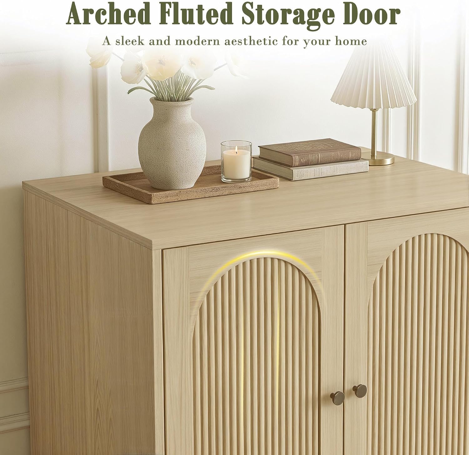 MAGIC UNION Modern Buffet Cabinet with Storage, Fluted Sideboard Accent Cabinet with Adjustable Shelves & Arched Doors, Modular Coffee Bar Credenza for Dining Room Kitchen Living Room Entryway