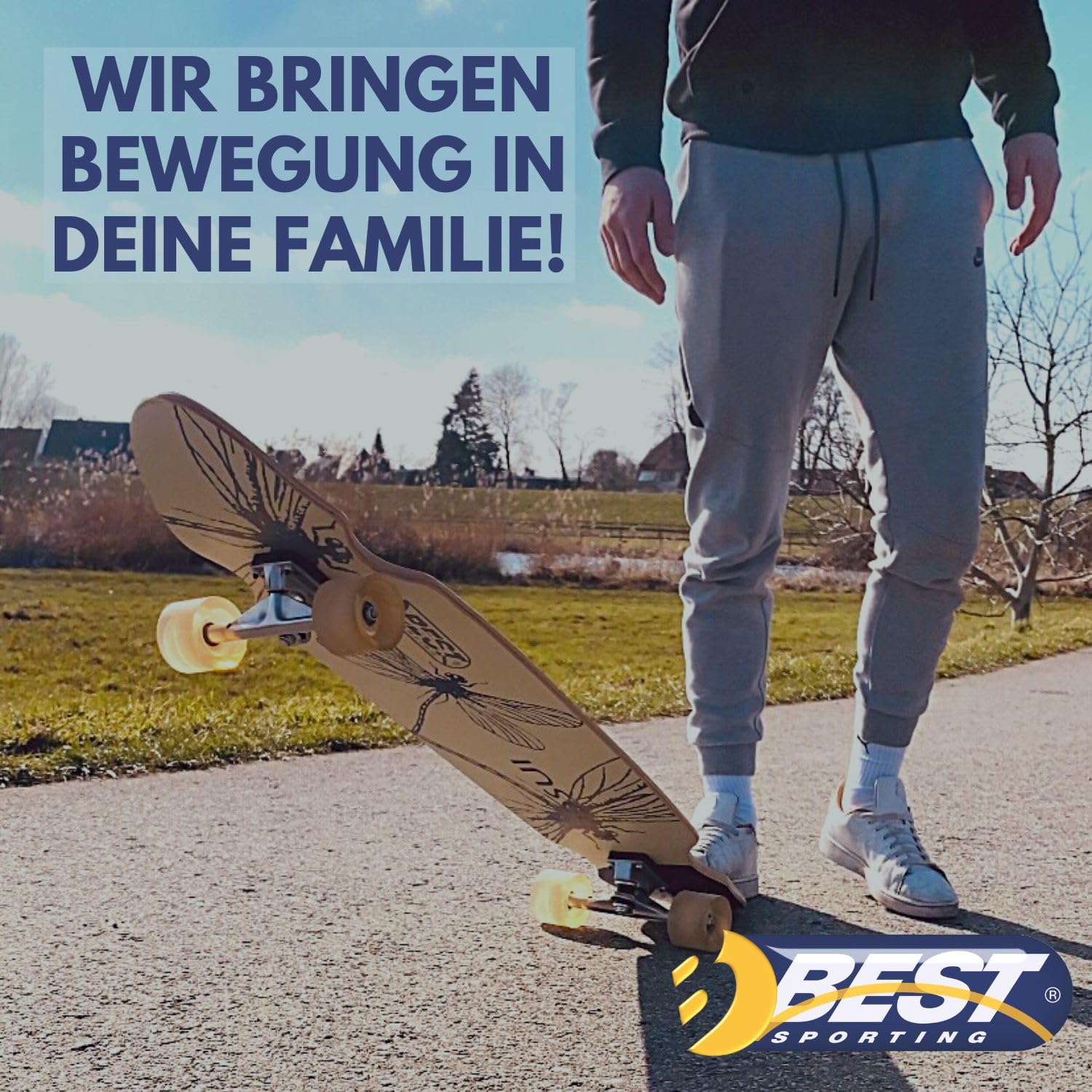 Best Sporting Longboard I hochwertiges Skateboard mit ABEC 7 Carbon-Kugellager I Longboard Deck mit Design auf der Rückseite I Longboard Erwachsene I Cooles Long-Board