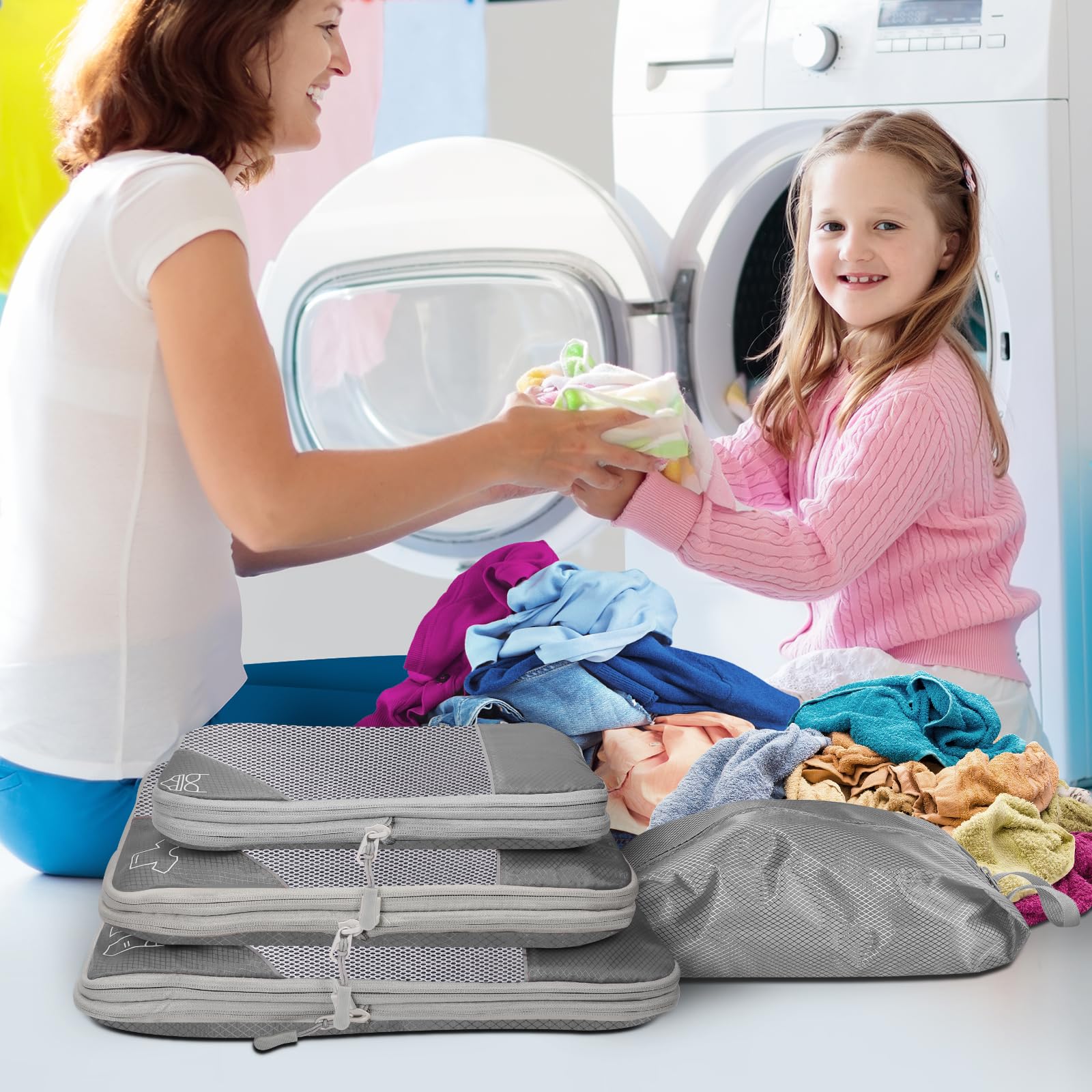 Cubi da viaggio, impermeabili, organizer per valigie, set da 6 pezzi, espandibili, per oggetti essenziali da viaggio e per la casa (confezione da 6)