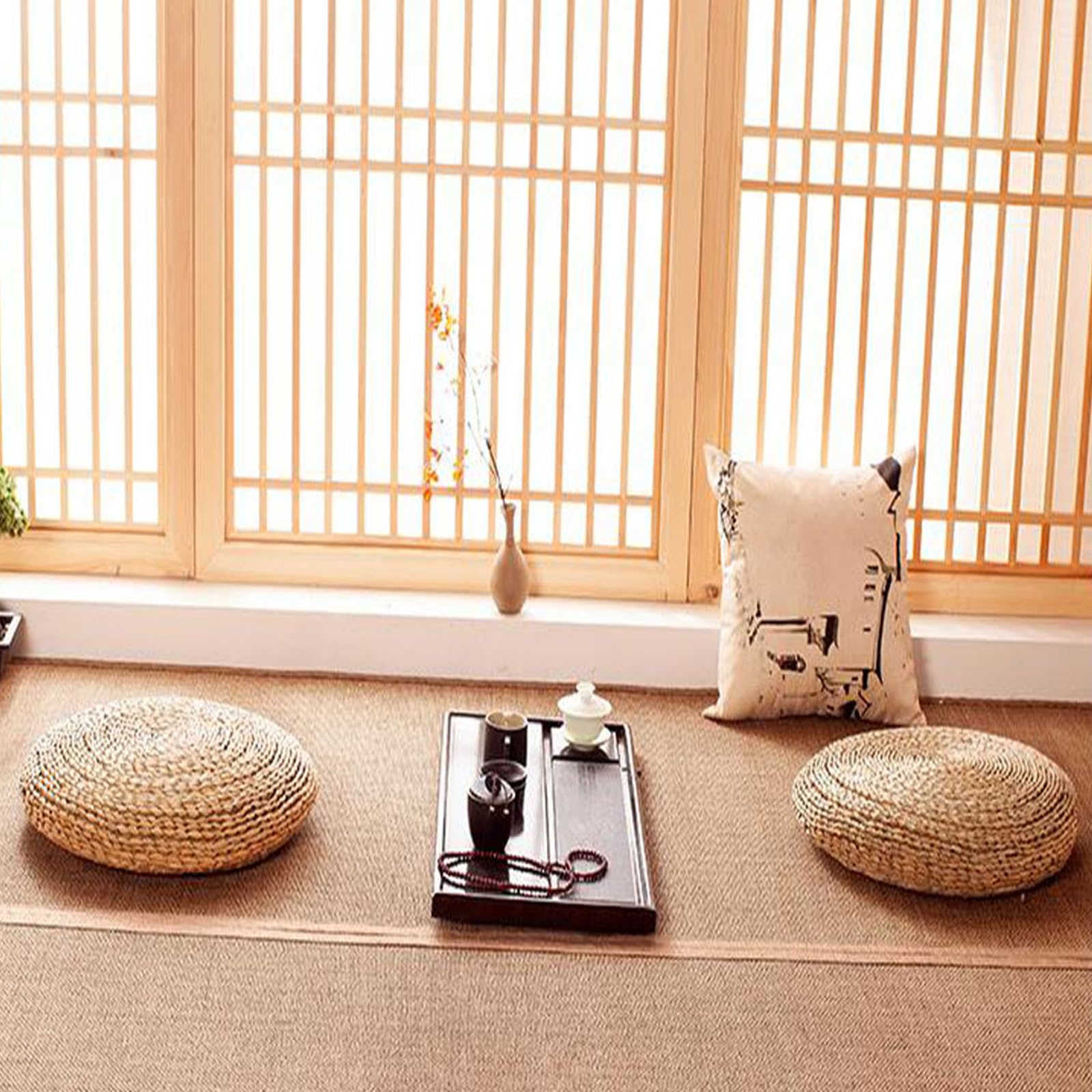 Almohada de Suelo de Ratán, Cojín de Paja Redondo, Alfombra de Suelo de Tatami Tejida a Mano, Tatami Tejido a Mano para Meditación, Zen, Práctica de Yoga o Buda (Brown-50cm)