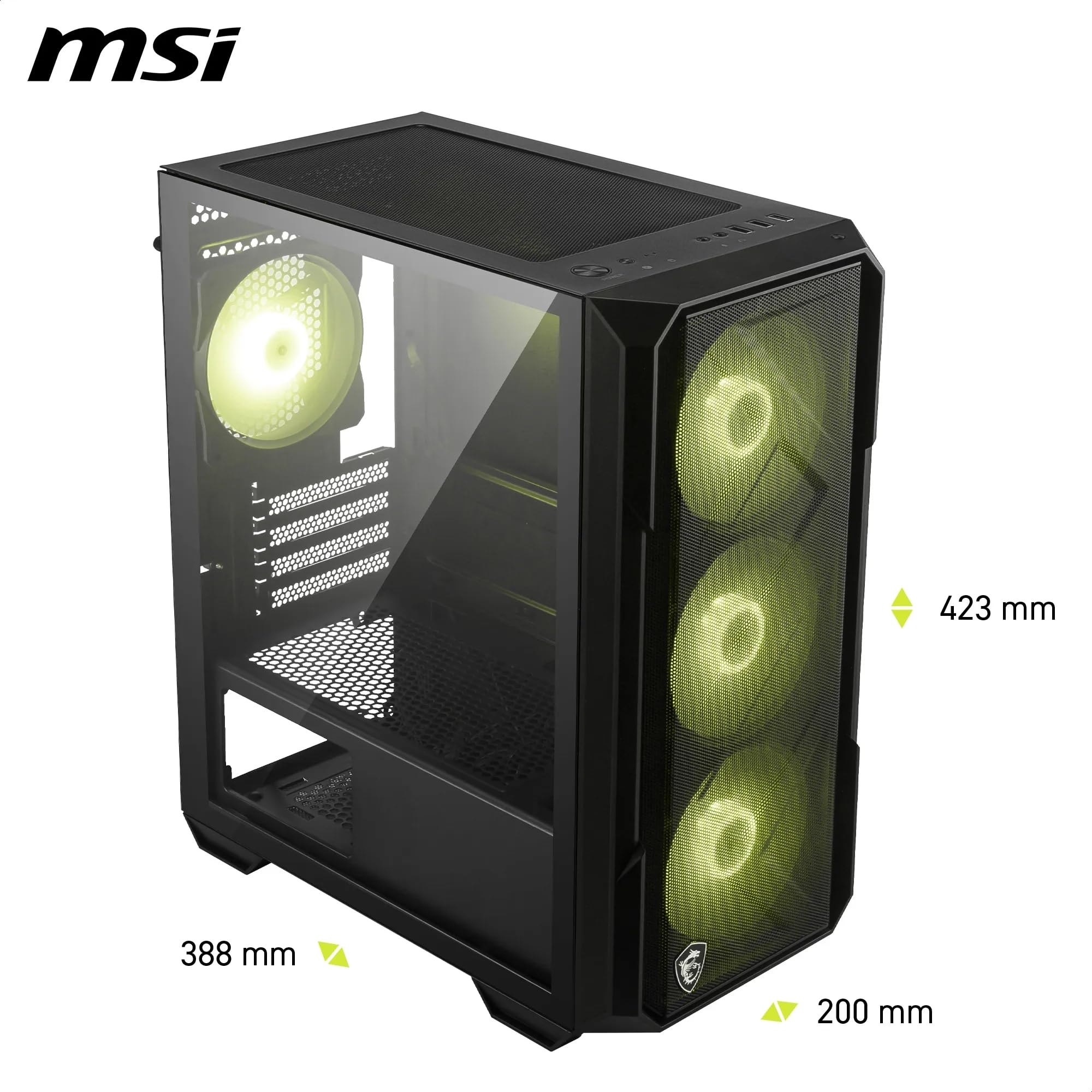 MAG Forge M120R Airflow - Mini-Tower PC-Gehäuse - Hoher Luftstrom, Micro-ATX-Kapazität, 240 mm Radiator-Unterstützung, Vier vorinstallierte ARGB-Lüfter, gehärtetes Glas-Seitenteil - Schwarz