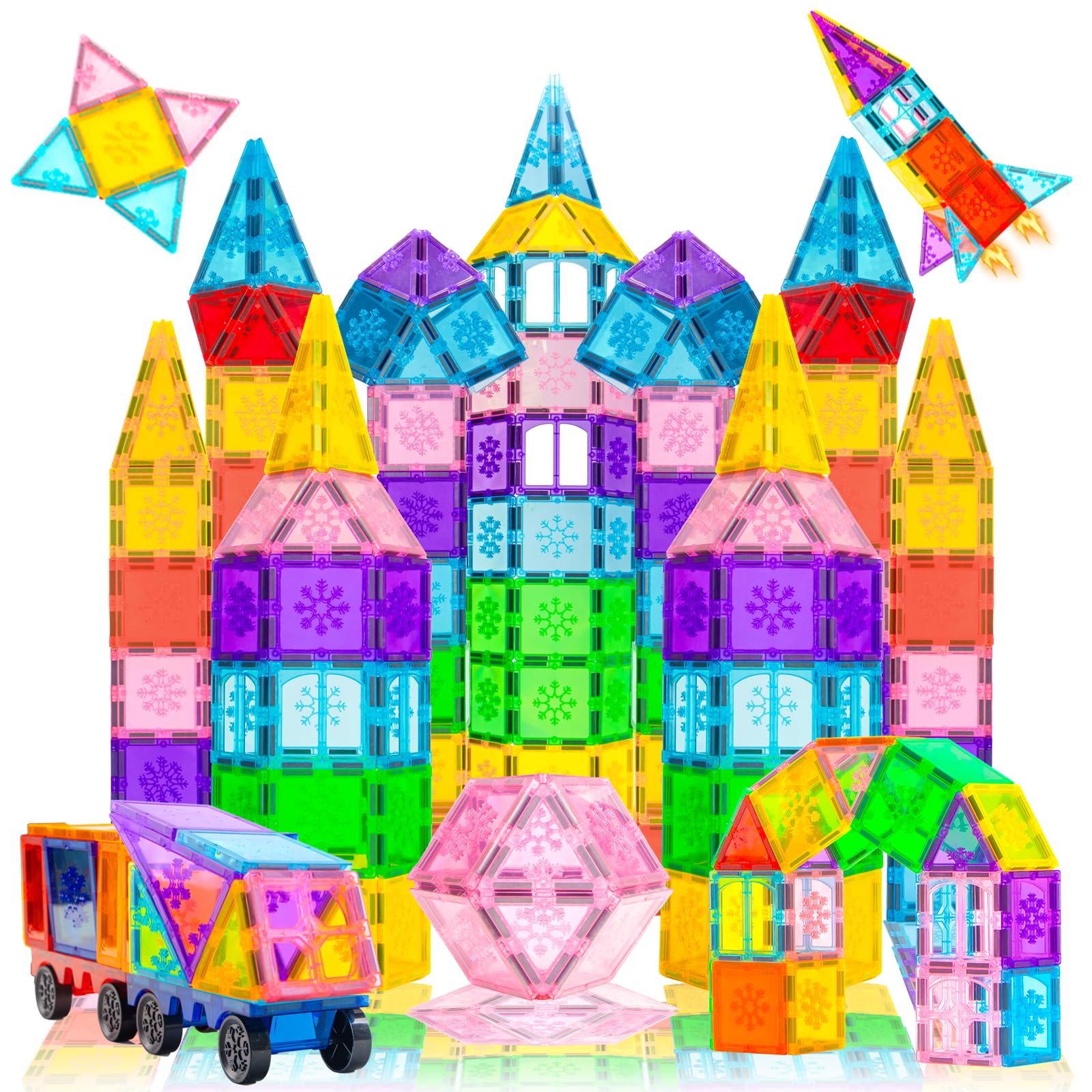 Xekel Bloques de Construcción Magnéticos 100 Piezas, Construcciones Magneticas Niños, Creatividad Stem 3D Bloques Construccion Niños para Niños de 3 4 5 6 7 8 Años