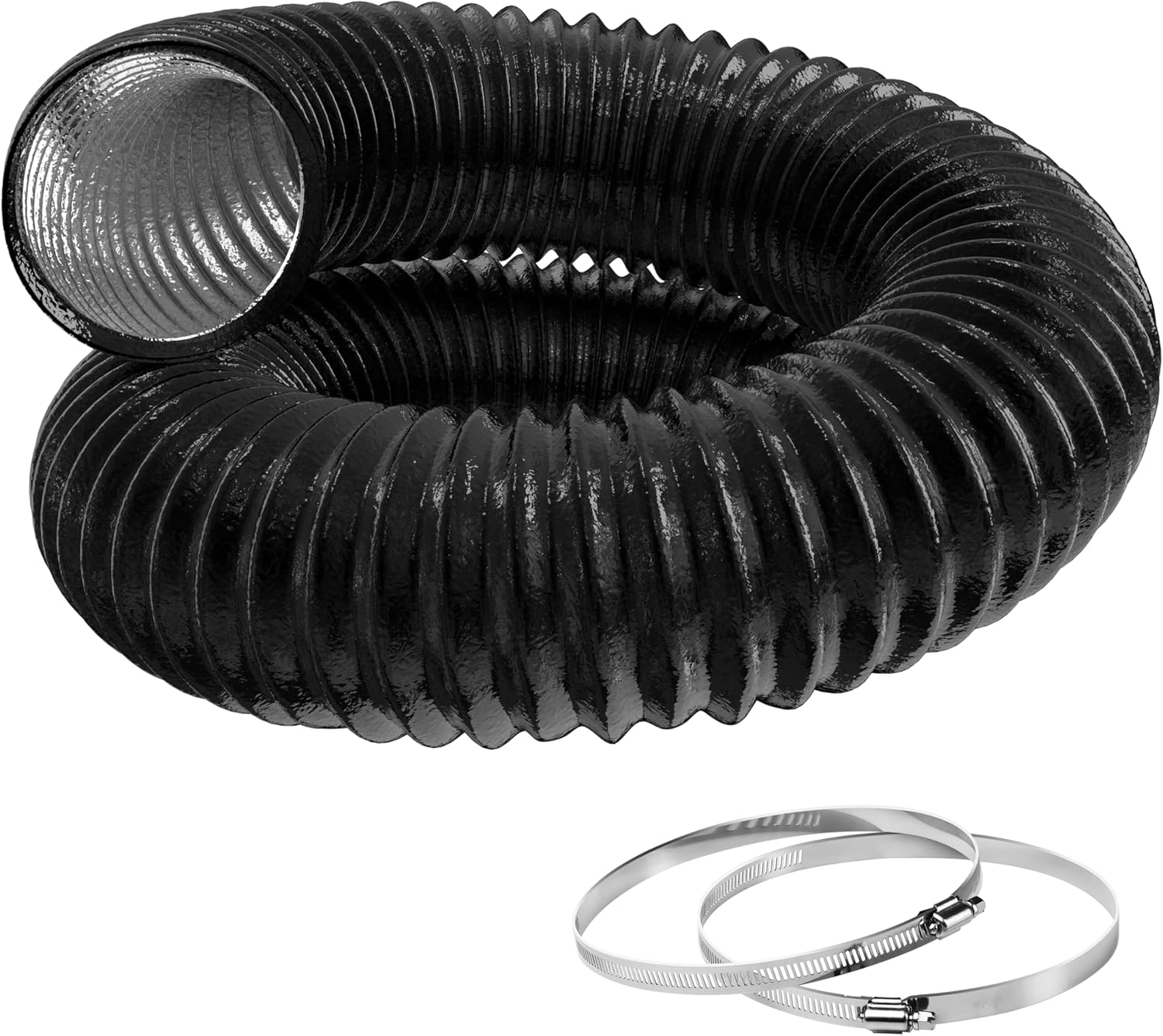 Flexible 12-Inch Aluminum Ducting, Dryer Vent Hose, Heavy-Duty Three-Layer Protection, 25-Feet Long for Heating Cooling Ventilation & Exhaust, Black 12" x 25' Black