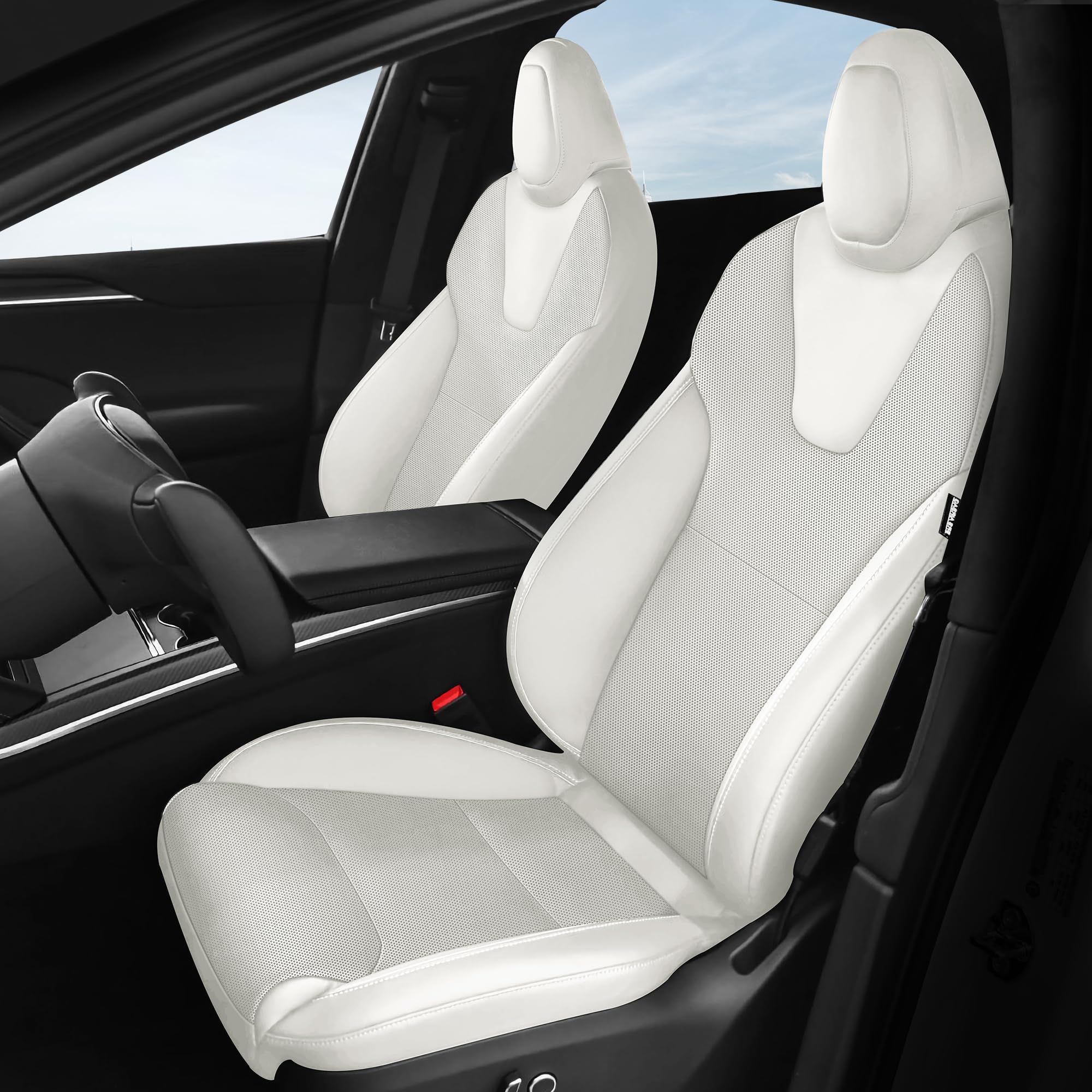 FREESOO Customized Seat Covers for Tesla Model X 5 Seats 2020 2021 2022 2023 Faux Leather Seat Covers Full Set Accessories - White