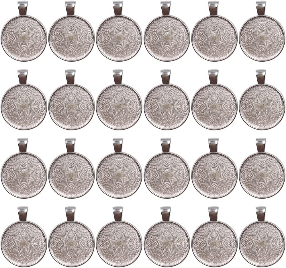 Ucatcher 24 PCS Bezel Pendant Trays Round Cabochon Settings Trays Pendant Blanks, 25mm Diameter, Silver