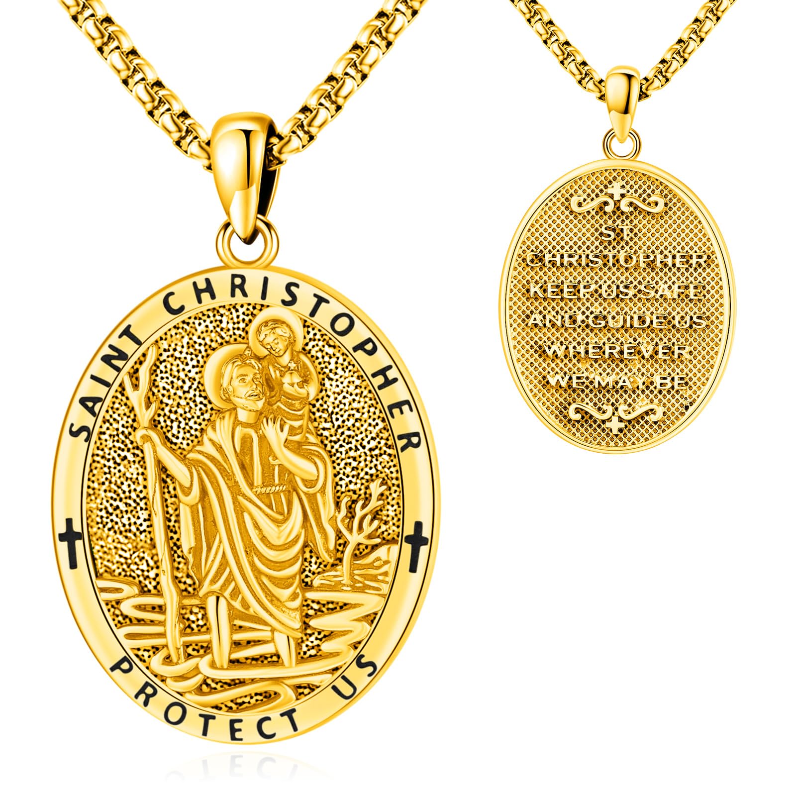LOOVE Saint Necklace S925 Sterling Silver Patron St Amulet Medal Protection Pendant Jewelry for Men Women
