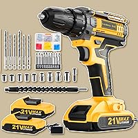KELNOW 21V Cordless Drill with 2x 2.0Ah Batteries, Charger & 90+ Accessories - 370in-lbs Torque, Compact for DIY Home Repairs