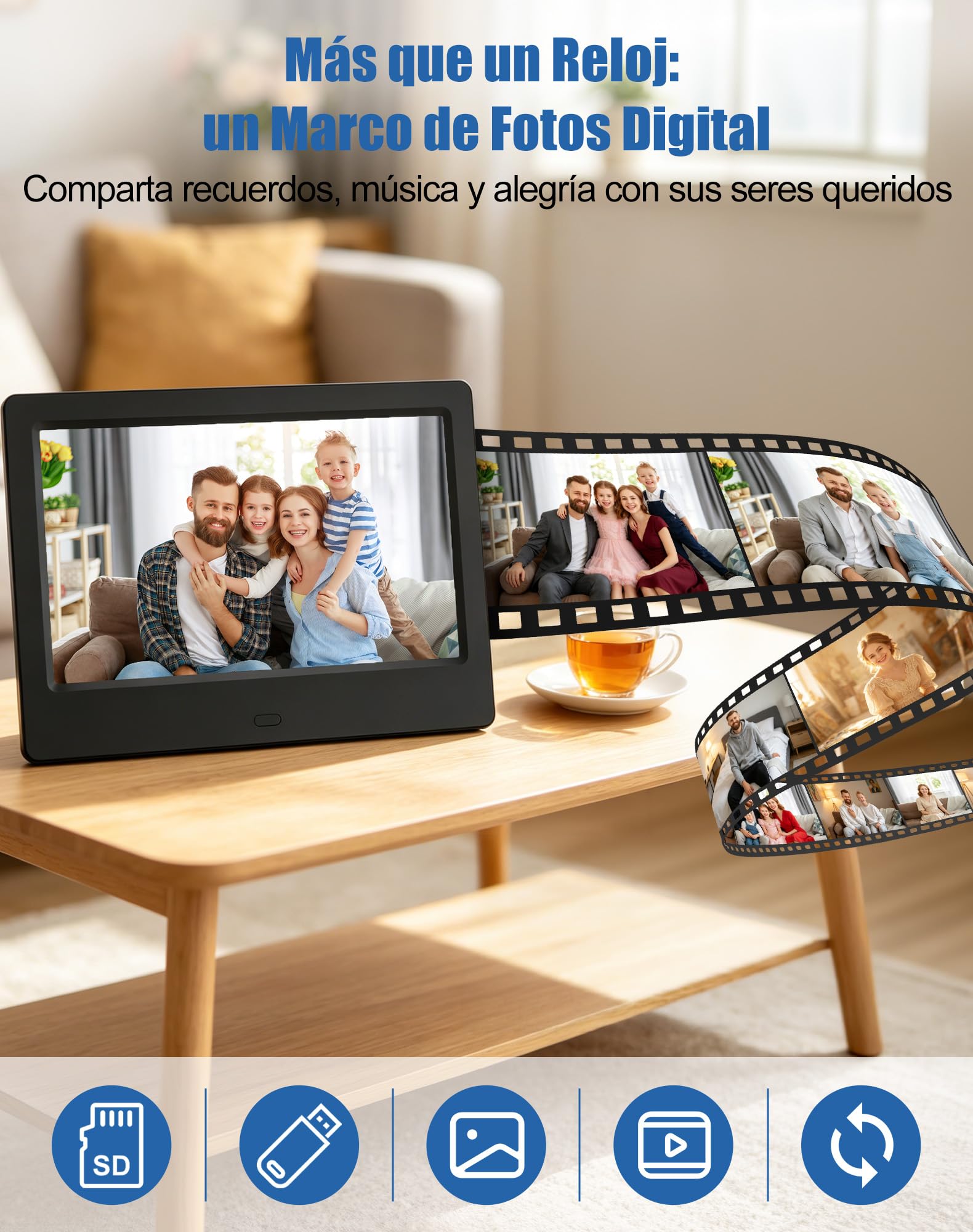 jely Reloj Digital para Personas Mayores 7'' Calendario Digital para Alzheimer y Pérdida de Memoria, 20 Recordatorios, 24 Alarmas, Marco de Fotos Digital, Control Remoto, Reloj de Pared y Mesa - Negro