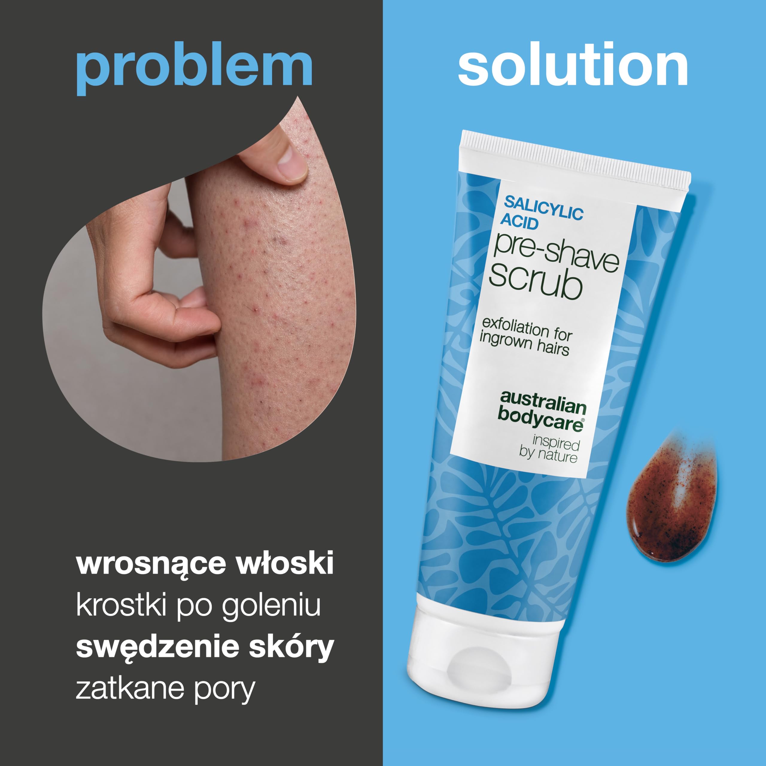 Peeling Pre-Shave z Kwasem Salicylowym przeciw Wrastającym Włosom, Podrażnieniom & Pryszczom po Goleniu – Podwójny Peeling AHA/BHA & Fizyczny z Kwasem Salicylowym, Glikolowym & Pestkami Moreli 100 ml