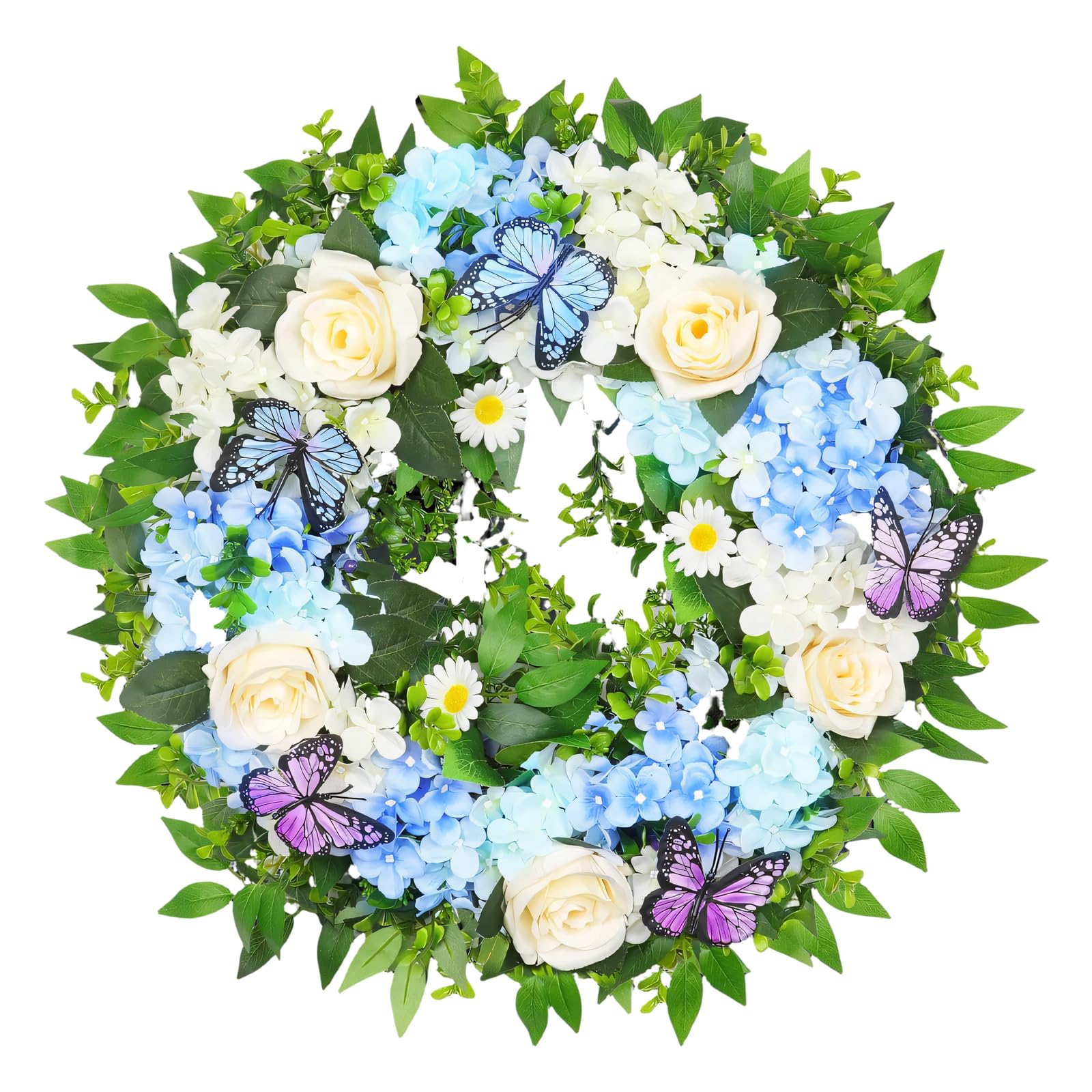 Jazuaiao Hydrangea Rose Artificial Flower Wreath 20Inch For Indoor And Outdoor Realistic Flower Wreath For Wedding Party Decoration Faux Door Hanger