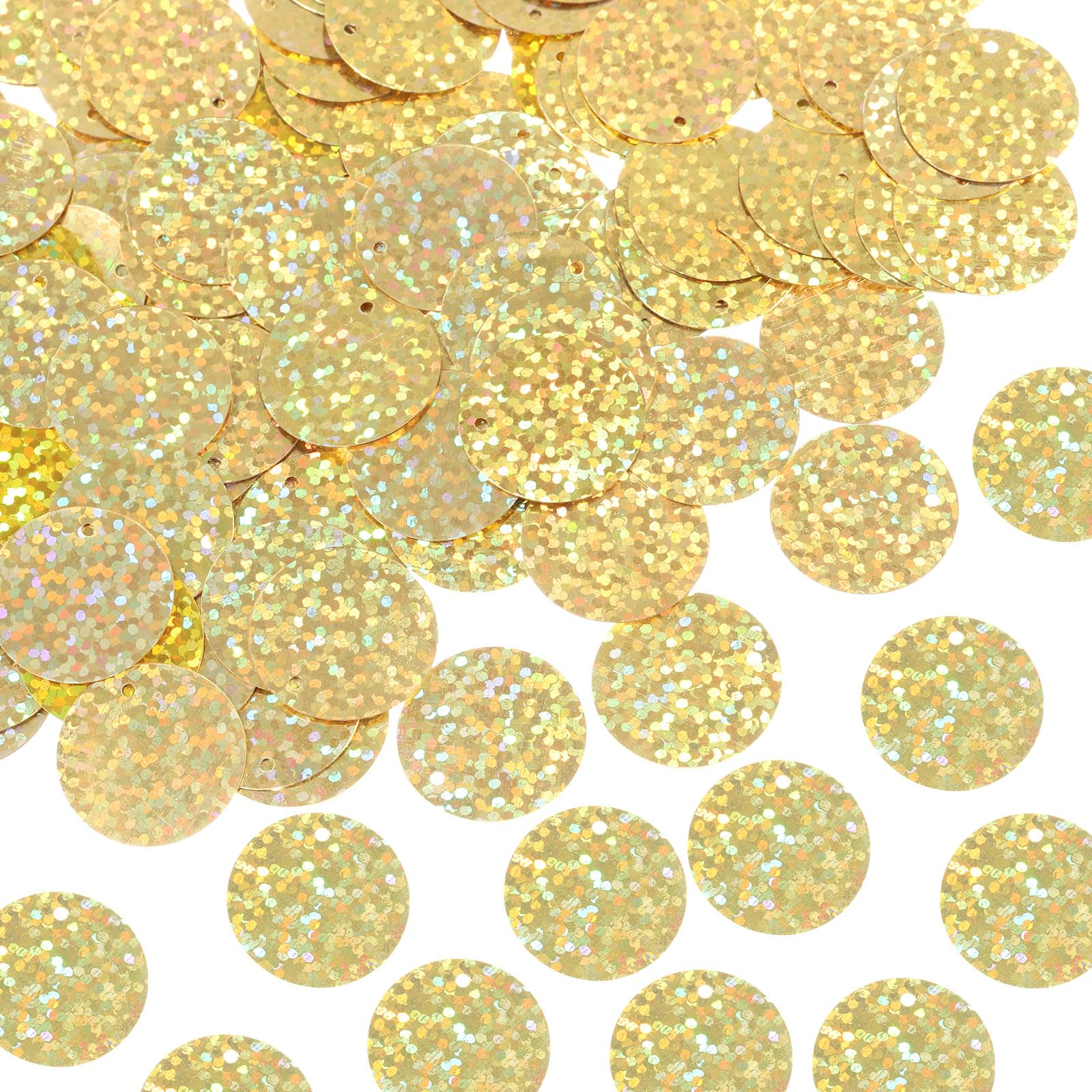 sourcing map 700 Pcs Flat Round Sequins 15mm/0.6 Inch Loose Paillettes Craft Sewing Sequins with Single Side Hole for DIY Embroidery Clothing Jewelry Making, Laser Gold