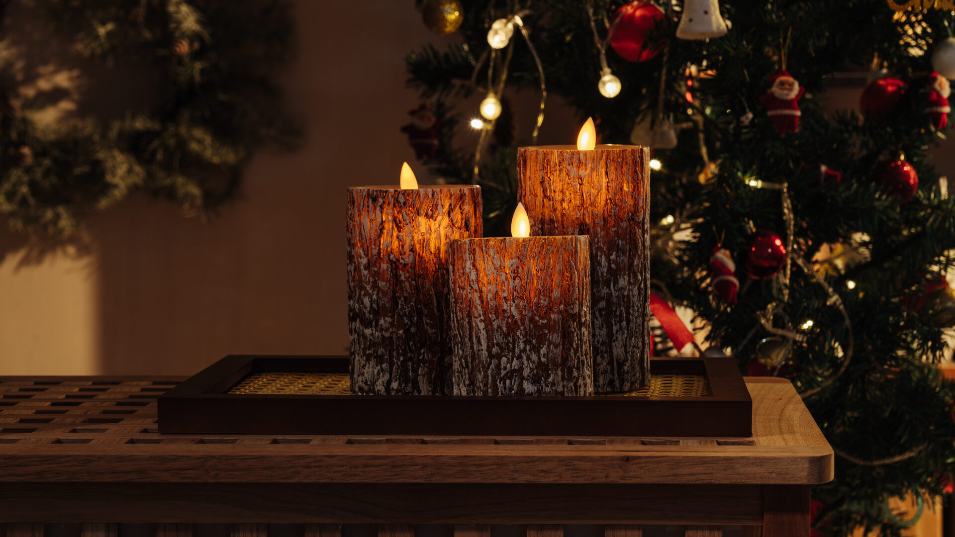 Luzzup Flameless Pine Bark Candles With Remote - Set Of 3 (4", 5", 6") Real Wax LED Candles With Timer - View #8
