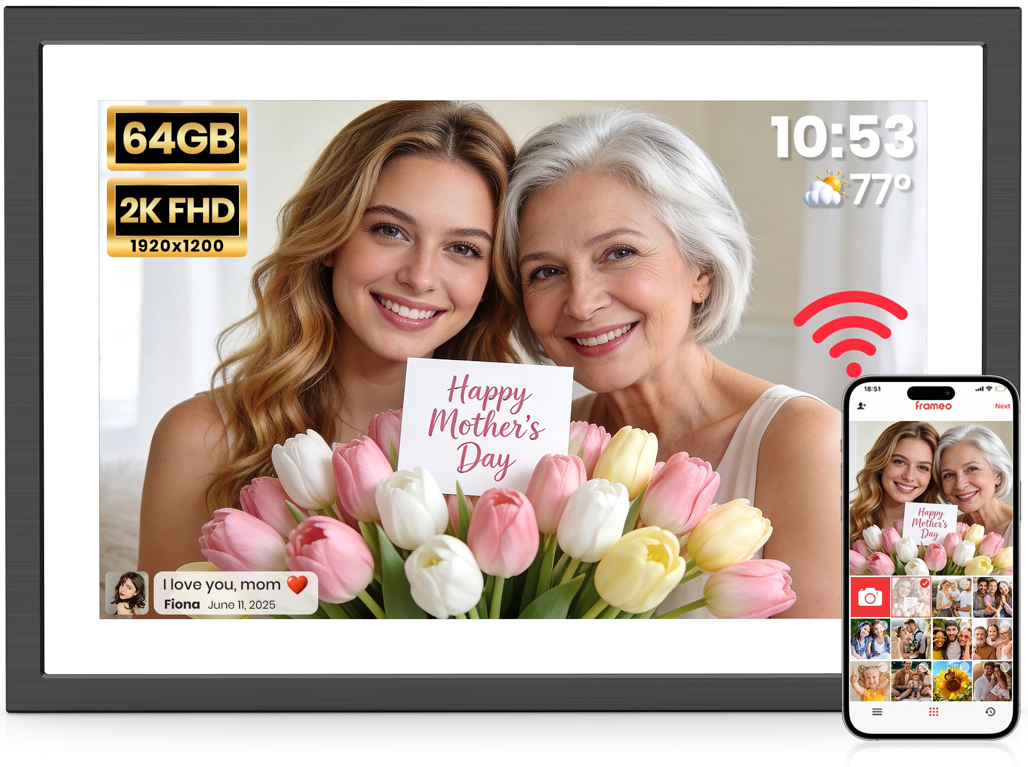 Frameo 64GB 2K 10.1" WiFi Digital Picture Frame for Photos & Videos Sharing | Electronic…