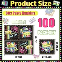 Vista 2 de 100 servilletas de decoración de los años 80 de 13 x 13 pulgadas, servilletas de fiesta de regreso a los 80, servilletas coloridas de hip hop