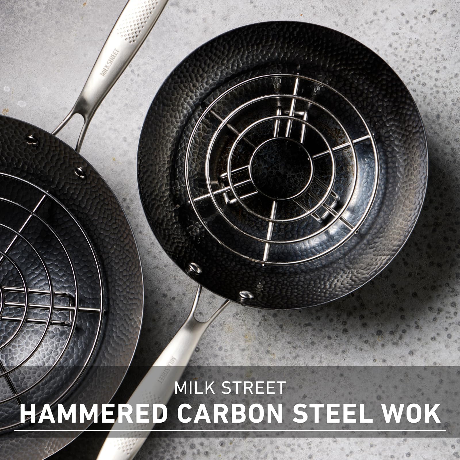 Milk Street - Wok de acero al carbono martillado de 3 piezas de 33 cm
