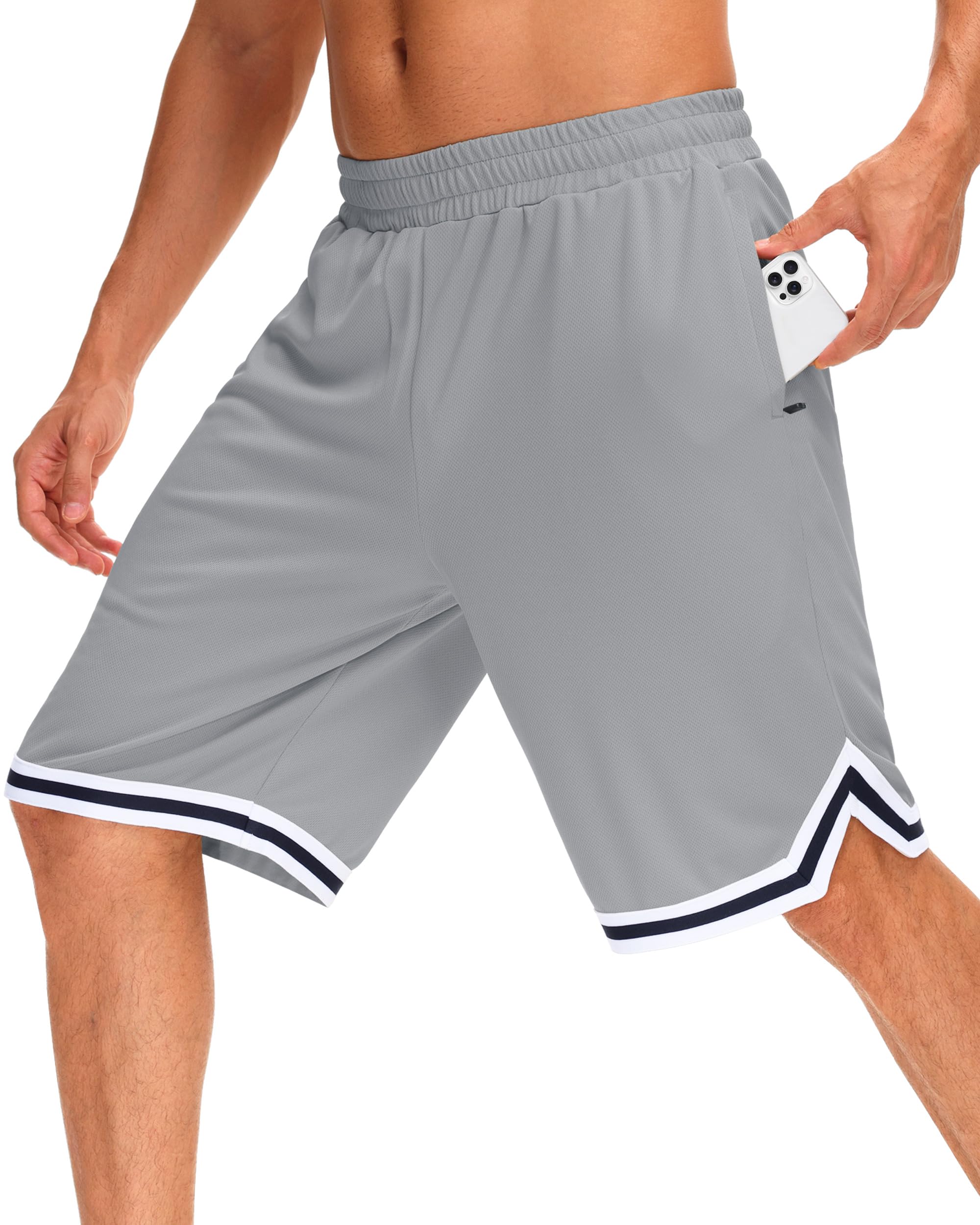 JWM Mens 11 Gym Basketball Shorts with Zipper Pockets - Quick Dry Lightweight Mesh Athletic Shorts for Workout