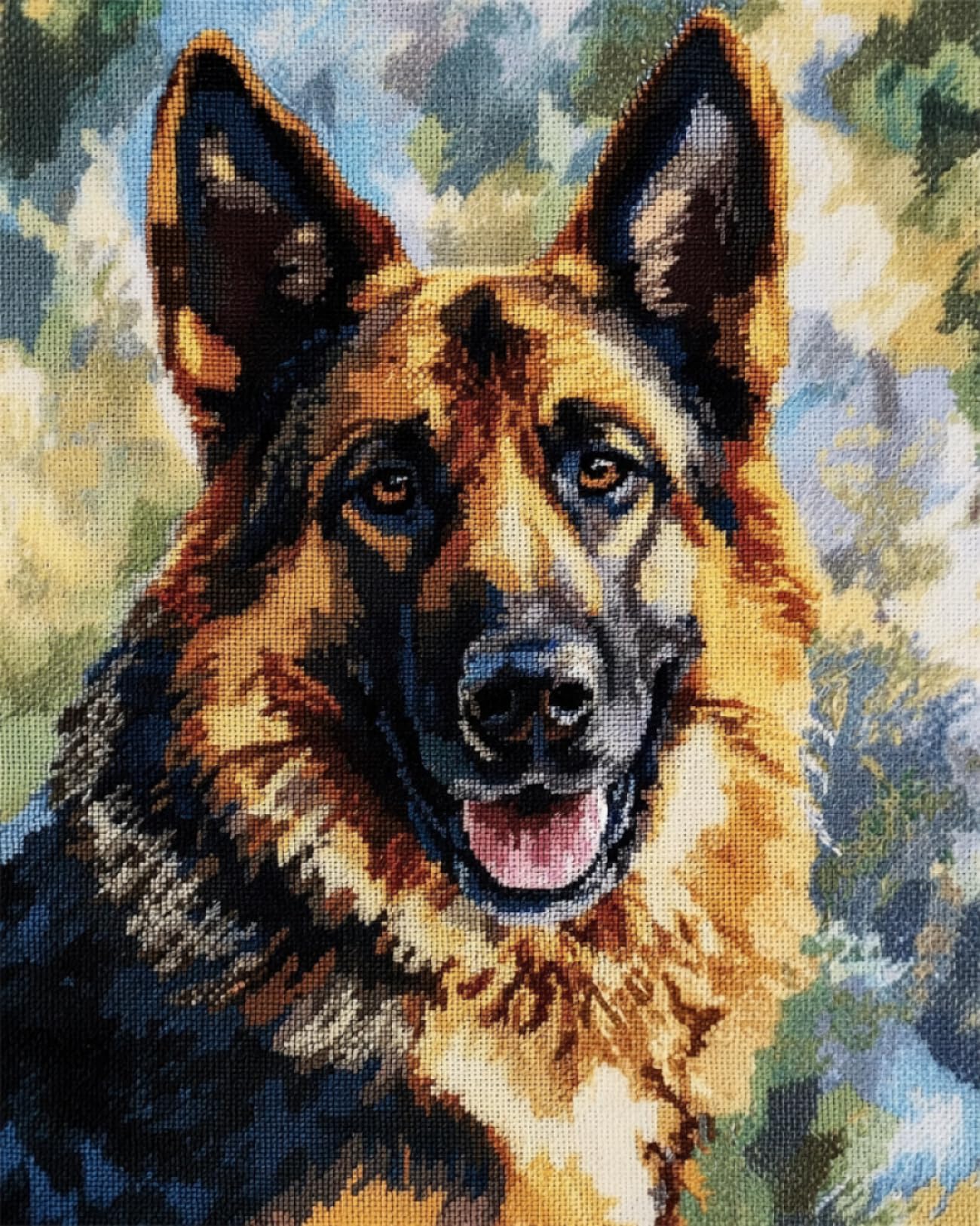 Rkflgew C 14Ct Printed Ross Stitch Kits German Shepherd Animal Embroidery Kit Dog Portrait Preprinted Fabri Cross Stitch Diy Art Needlecrafts Embroidery Kits For Adults Beginners 30X40cm