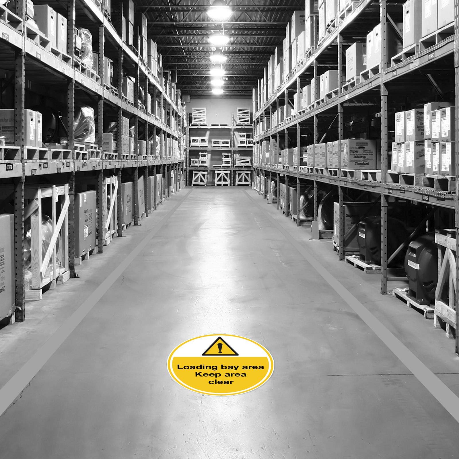 Pack de 3 marcadores de seguridad para el suelo de la bahía de carga de alta calidad – Pegatina de vinilo antideslizante laminada – señales de seguridad de desgaste fábrica