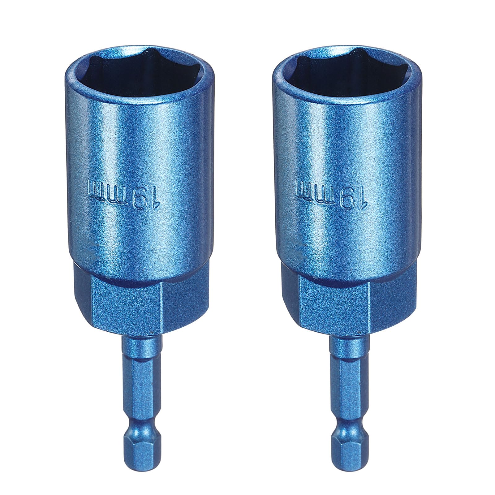 sourcing map 2pcs Nut Driver 19mm Hex Drive Socket CR-V Steel Power Screw Drill Bits Socket Wrench Tools with 1/4" Quick Change Hex Shank for Power Drills Impact Drivers, Blue