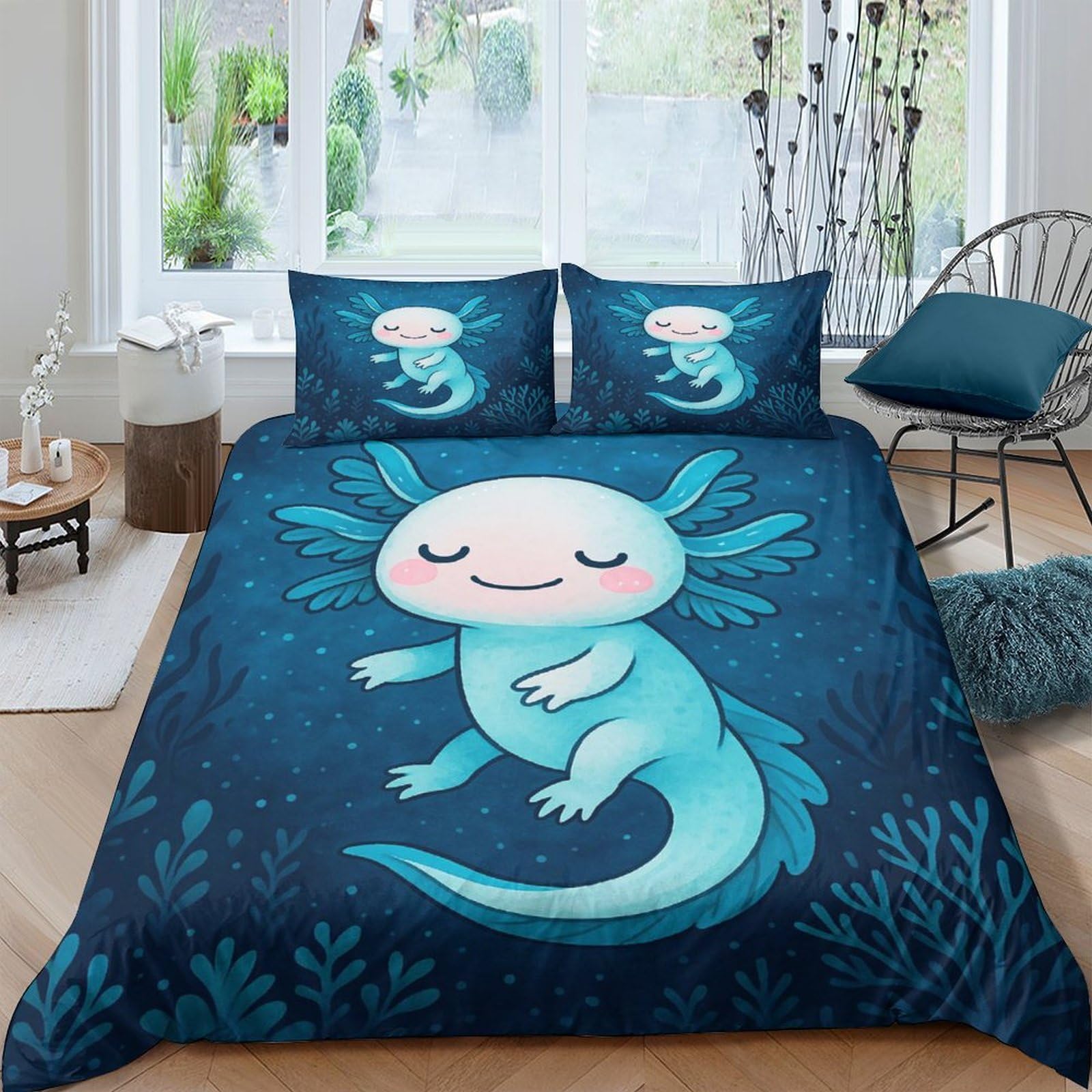 Ctjqhvkz Style-8 3D Printed Cute Axolotl Fitted Sheet Microfiber Navy Blue Cartoon Animal Mattress Cover For Bedroom Dorm Decor Single（135X200cm）