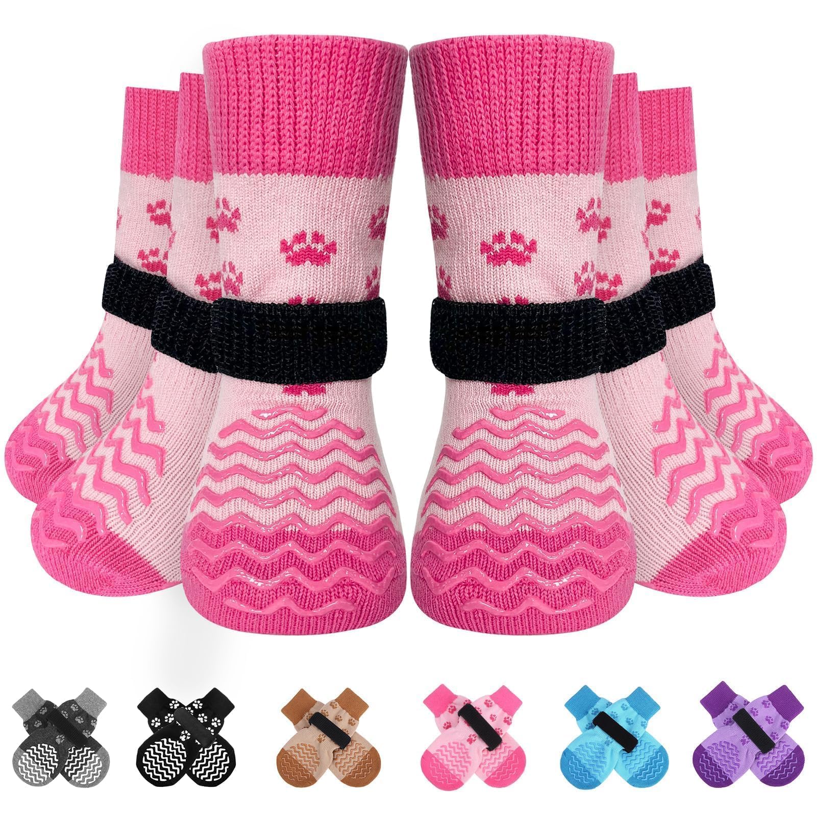 Photo 1 of EXPAWLORER 6Pcs Anti Slip Dog Socks to Prevent Licking Paws, Dog Shoes for Hot Pavement, Double Sides Dog Boots & Paw Protectors Booties for Hardwood Floors with Grip Small Medium Large Senior Dogs, S