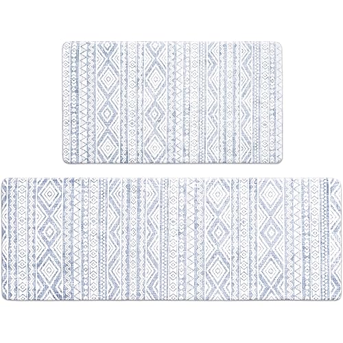 FRESHMINT Anti Fatigue Kitchen Mats for Floor 2 Piece Set, Waterproof & Non-Skid Boho Kitchen Rugs, Cushioned Kitchen Mat for Standing Washable Comfort Desk Kitchen Runners, 17x30+17x47