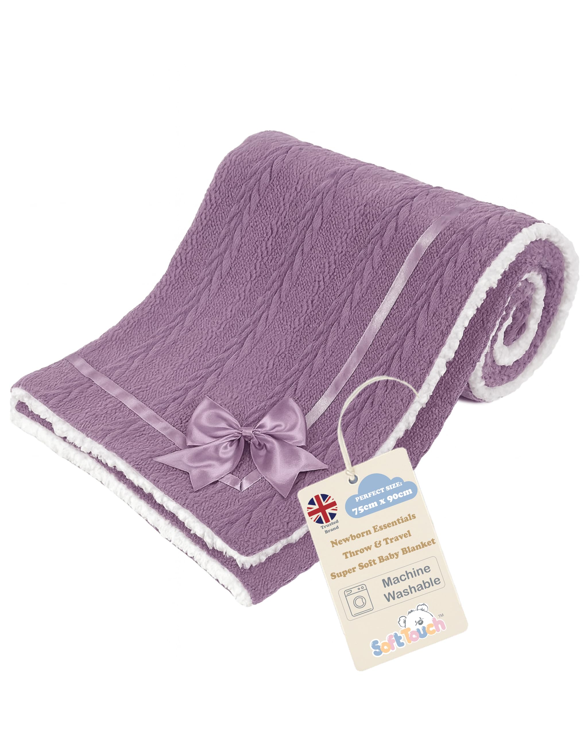 Soft Touch Newborn Essentials Cable Knit Baby Blanket with Sherpa Lining - Super Soft, Cosy, and Warm Blanket for Infants, Perfect for Swaddling and Cuddling โ image 1