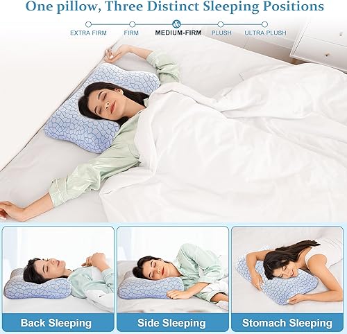 Miniatura 4 de Almohada de espuma viscoelástica para aliviar el dolor de cuello y soporte cervical, almohada de contorno refrescante tamaño Queen con doble altura,