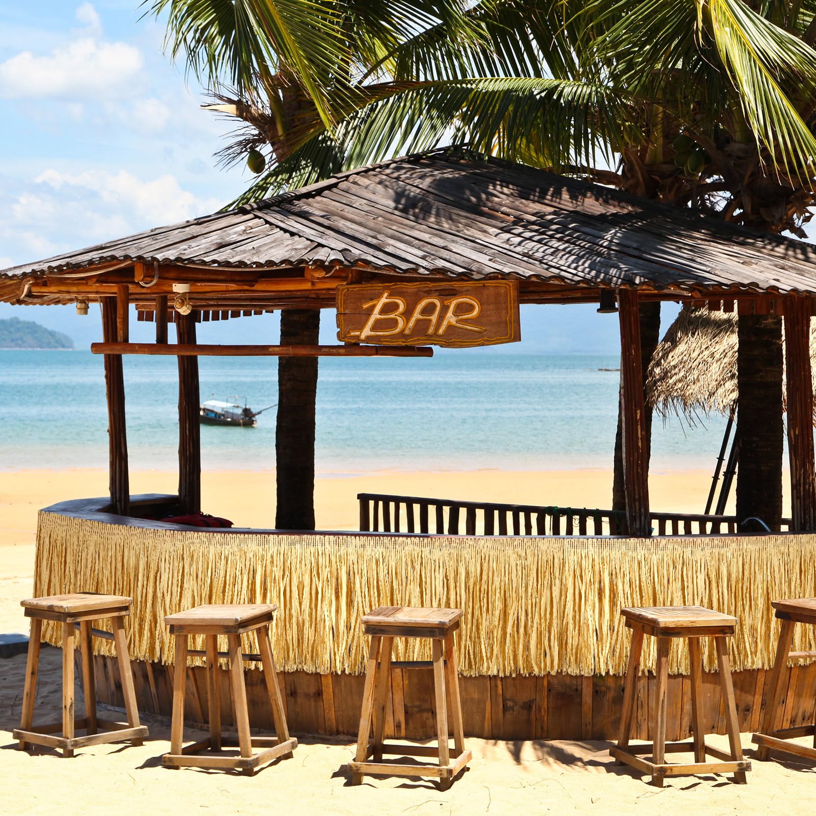 32 m langes natürliches Bastgras, Tischröcke, Fransen, hawaiianisches Luau-Strohgras-Rock für tropische Hawaii-Party, Tiki-Bar, Dachdekoration, Sommer, Strand, Party, Dekorationen, 400 x 30 cm,