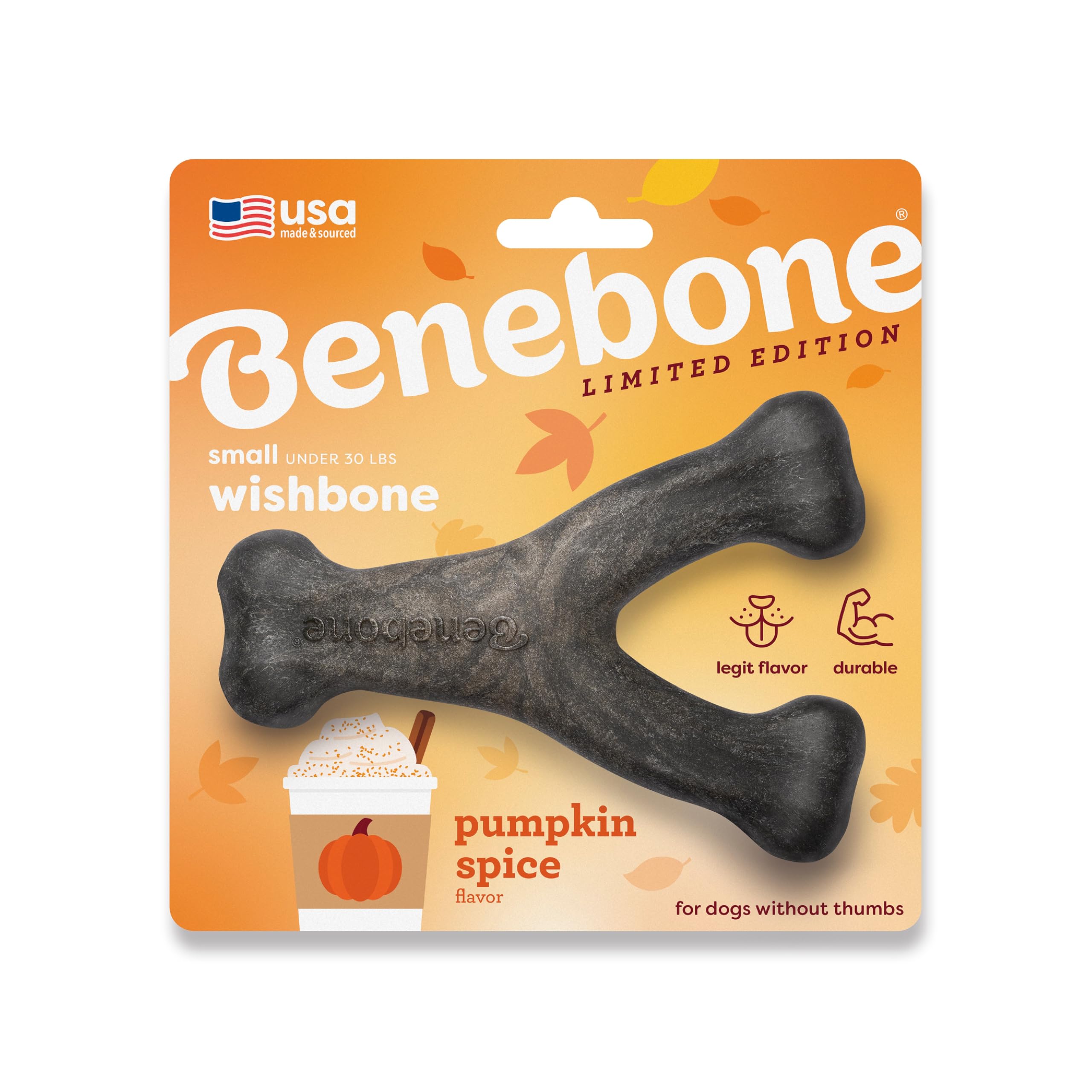 Benebone Wishbone Chew Toy for Aggressive Chewers, Pumpkin Spice, Small