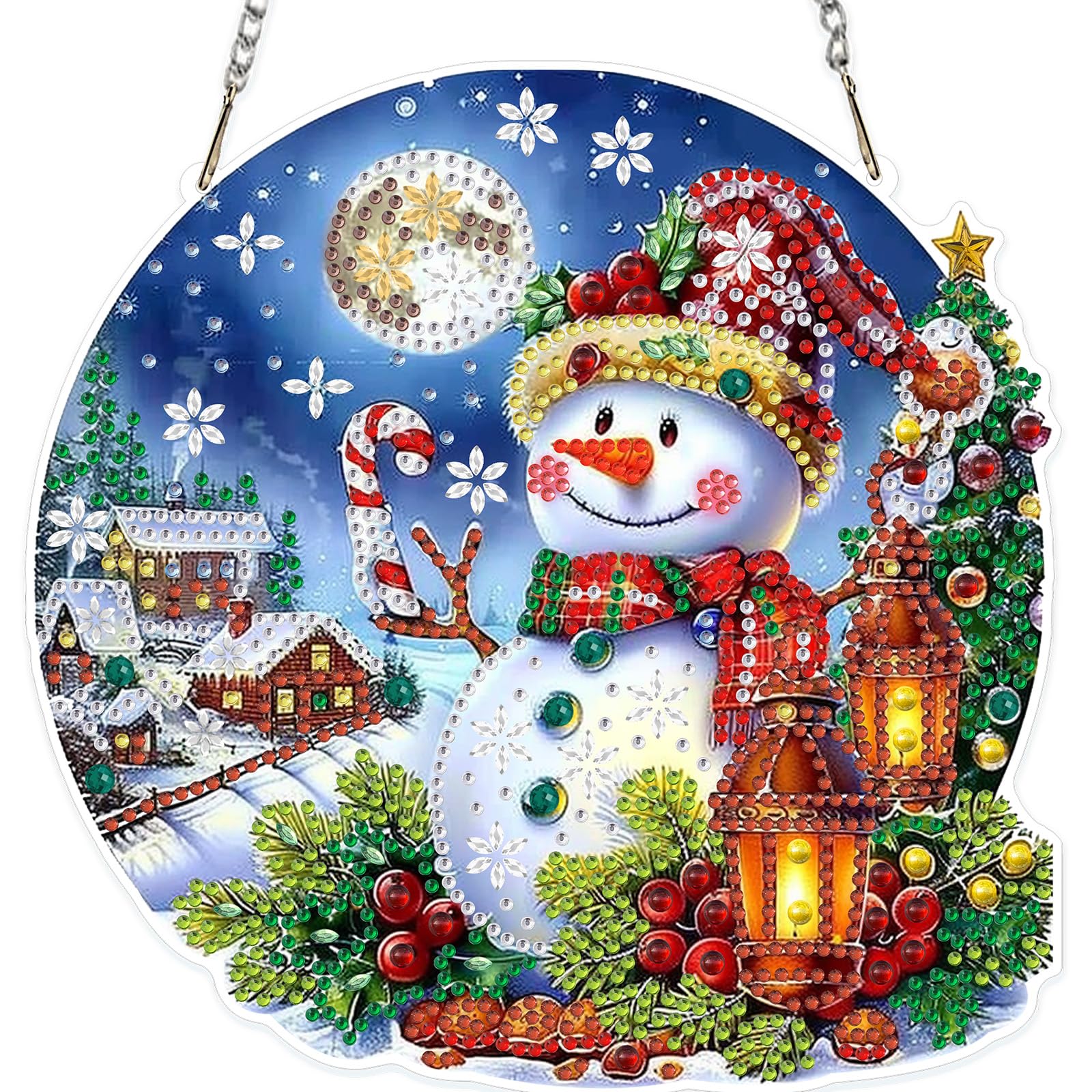 MOGTAA Christmas Diamond Art Hanging Kits for Adults Kids, 5D Special Shape Diamond Painting Christmas Snowman Pendant Kits, Crystal Rhinestones Landscape Crystal Art Painting for Home Decor Gifts