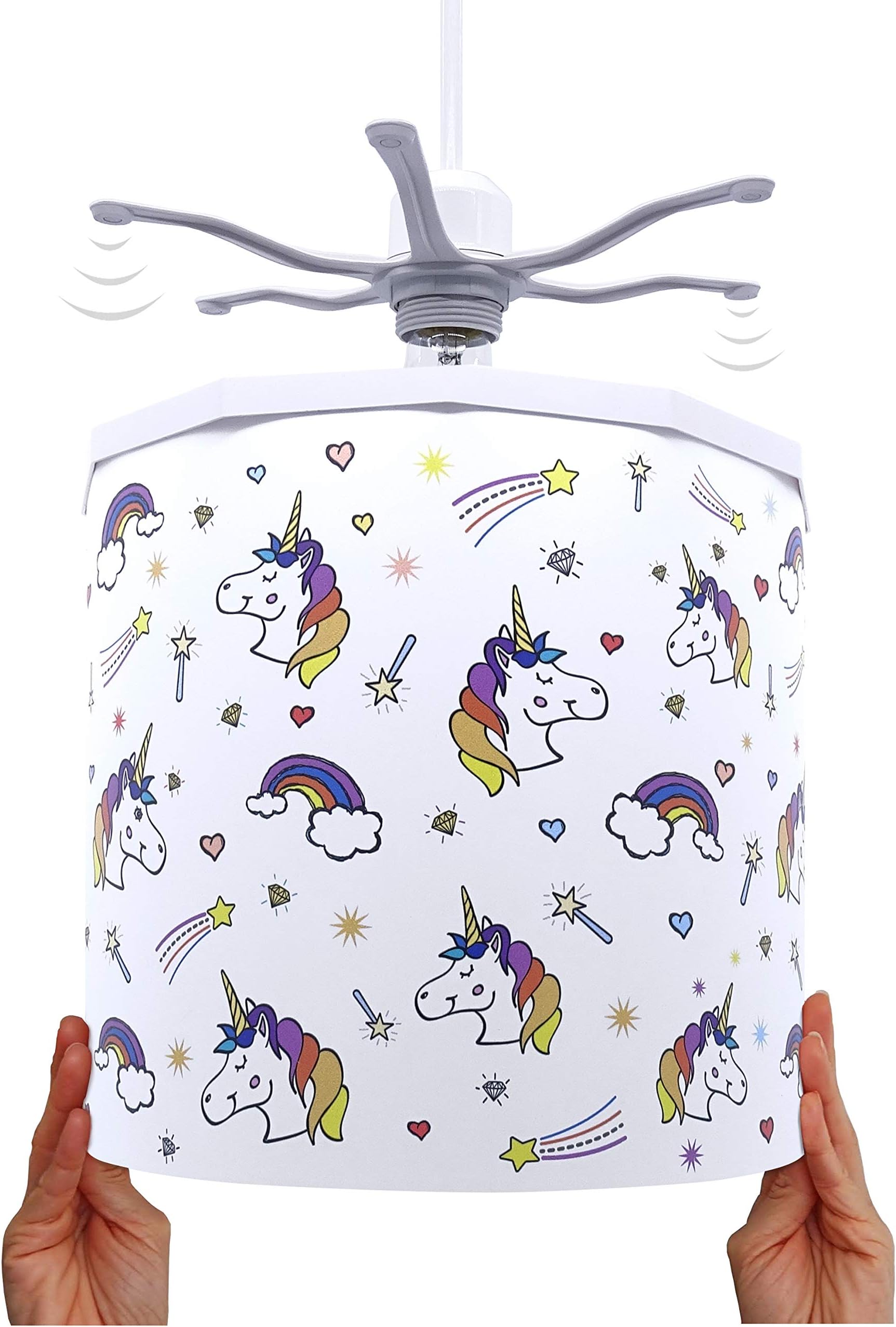 Ereki Ceiling Pendant Light Shade - Printed Colourful and Fun Designs Unicorns Light Cover - Magnetic Ceiling Light Lampshade Kit for Interchangeable Designs