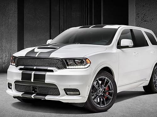 Miniatura 2 de Gráficos de tiras de rally de carreras, calcomanías de vinilo compatibles con Dodge Durango (negro mate)