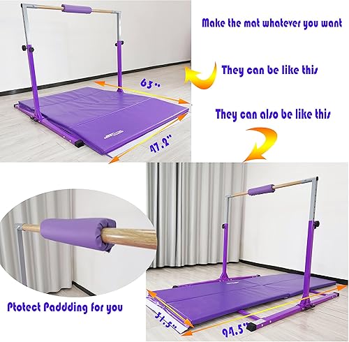 Miniatura 3 de Seliyoo - Barra de gimnasia plegable para niños de 3 a 15 años, longitud de la base 5 pies6 pies, altura ajustable, equipo de gimnasia para el hogar