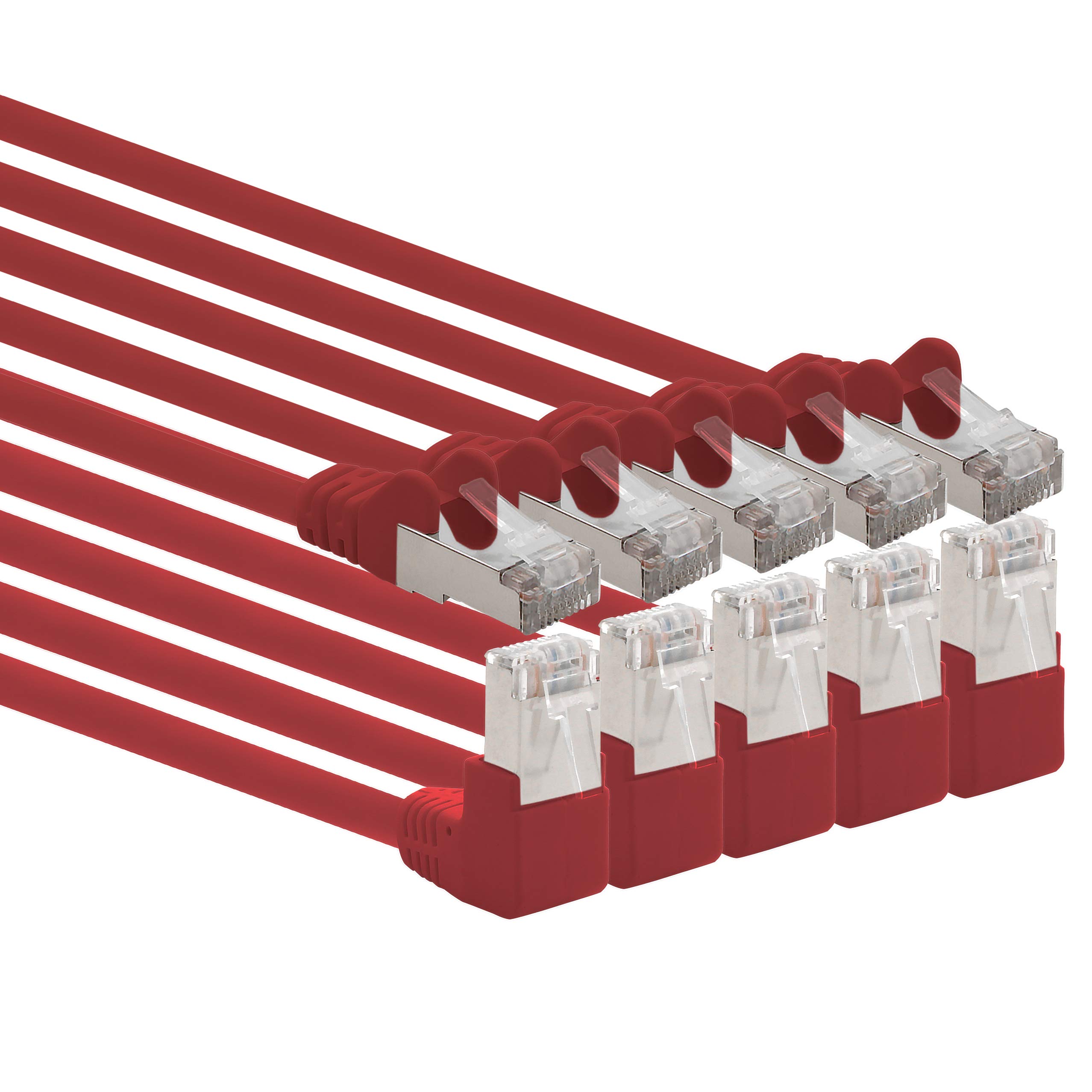 1aTTack.de 366165 Cat.6 Netzwerkkabel Winkel 90 Grad 1m - rot - 5 Stück - Cat6 Patchkabel (SFTP PIMF) 1000Mbit/s Rj 45 Stecker - 5 x 1m Meter rot