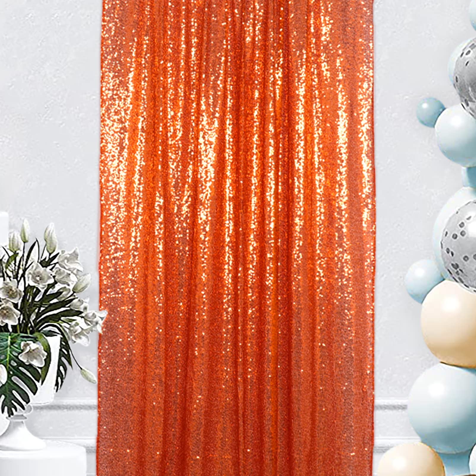 AMZLOKAE Sequin Backdrop 2FTx7FT Orange Shimmer Curtain Panel Photography Backdrop Baby Shower Glitter Curtain for Parties,Birthday,Windows,Halloween