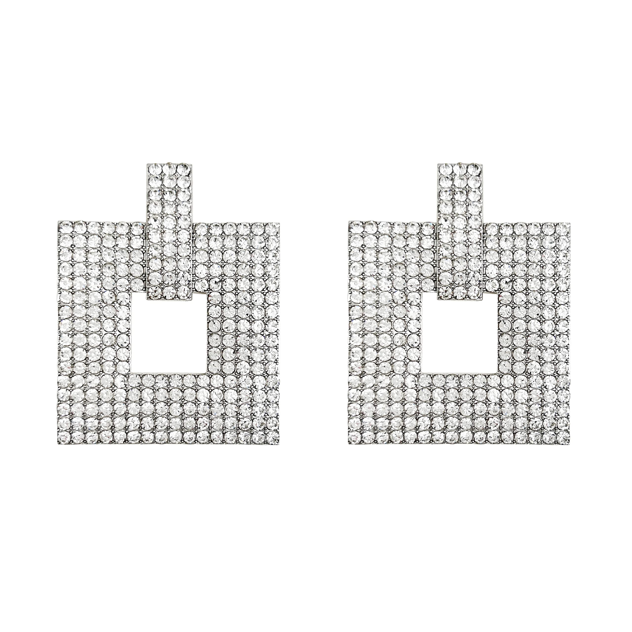 HAISWET Women's Square Statement Drop Earrings for Women Rhinestone Crystal
