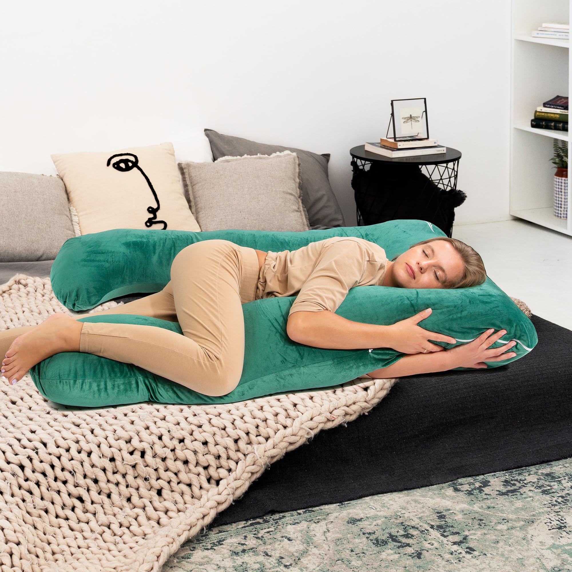 MKS Seitenschläferkissen 100 x 150 cm Ergonomisches Kühlendes Kuschelkissen Mikroplüsch Grün