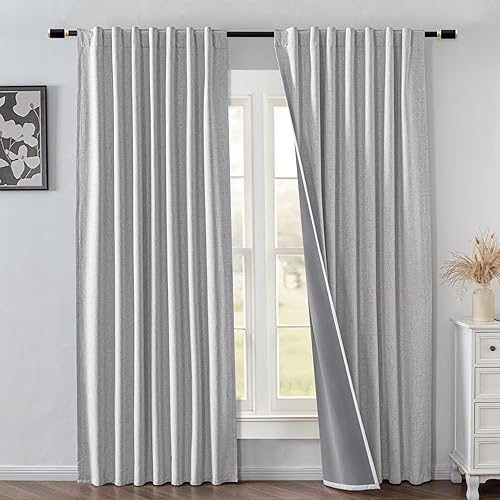 Miniatura 12 de Cortinas opacas de 96" de largo, juego de 2 paneles, cortinas opacas para dormitorio de 96" de largo, cortinas con bolsillo para barra que ahorran