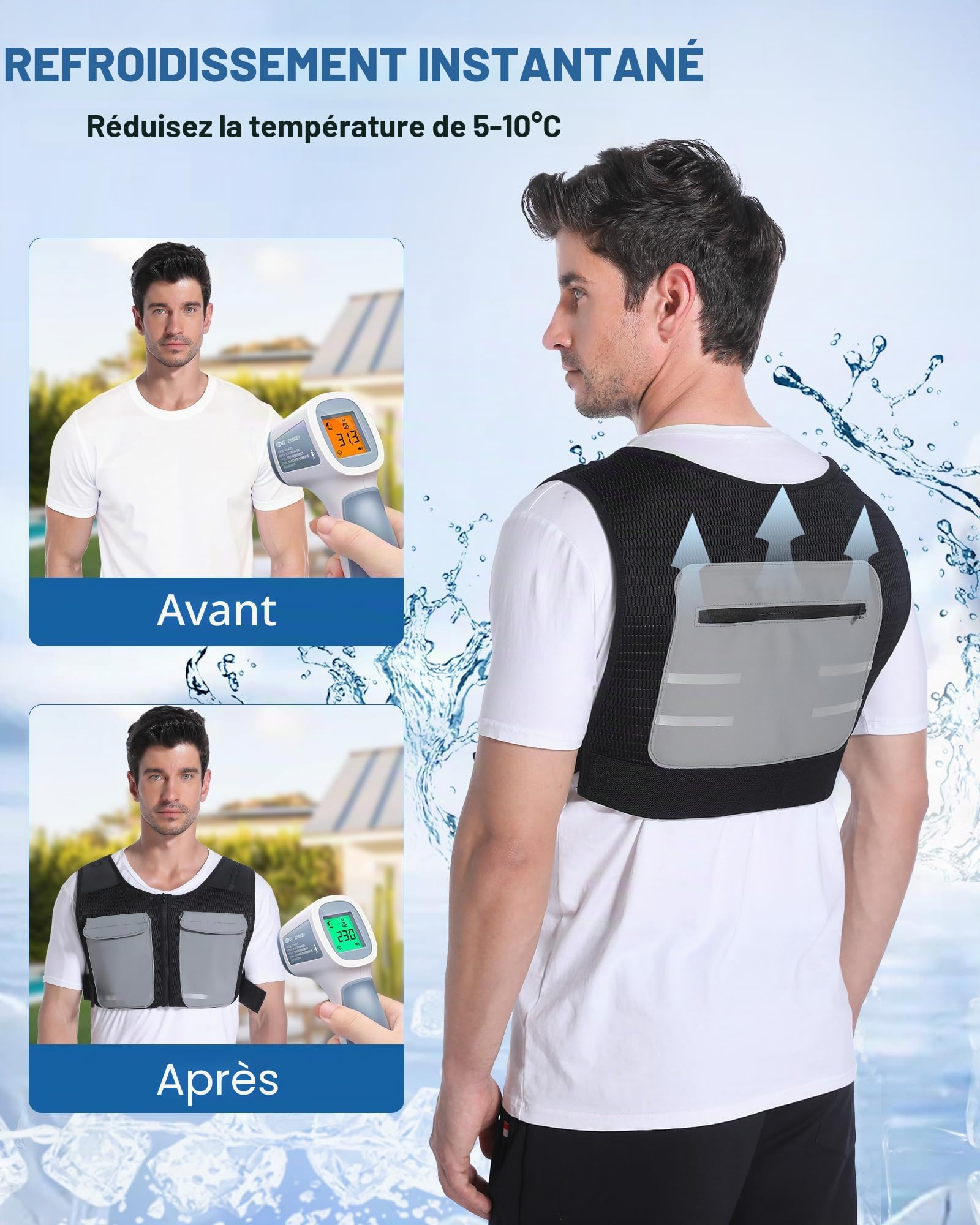 Gilet rafraîchissant Fernida, réfléchissant, réglable, avec poches de glace, pour la pêche, le cyclisme, la course, le jardinage, la construction