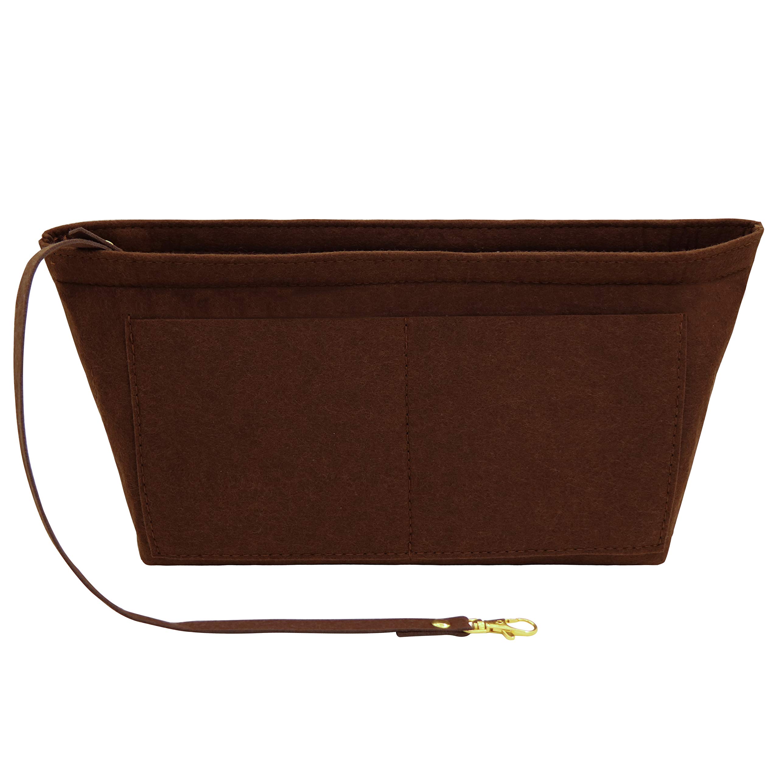 Fovasen Women's Dark Brown Felt Handbag Organiser Insert, Bag Organiser Insert With Handles Keychain, Pocket Purse Cosmetic Storage Bag For ,-Xlarge
