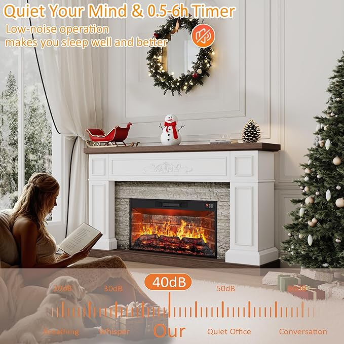 Chimenea eléctrica BLANKSPACE 60" con mueble de madera sólida miniatura 5